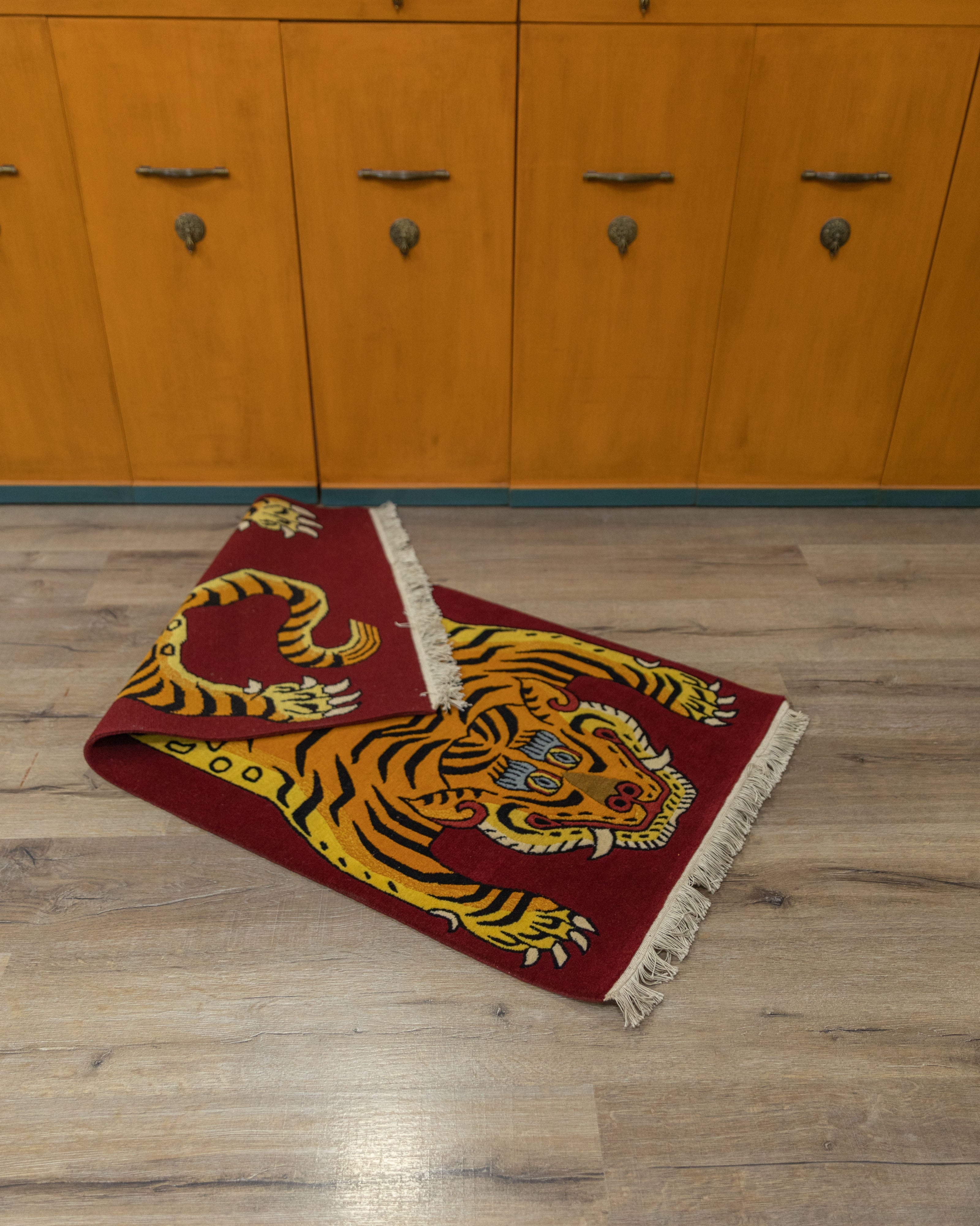 Handwoven Tiger Rug | Tibetan Wool Carpet for Artistic Home Decor