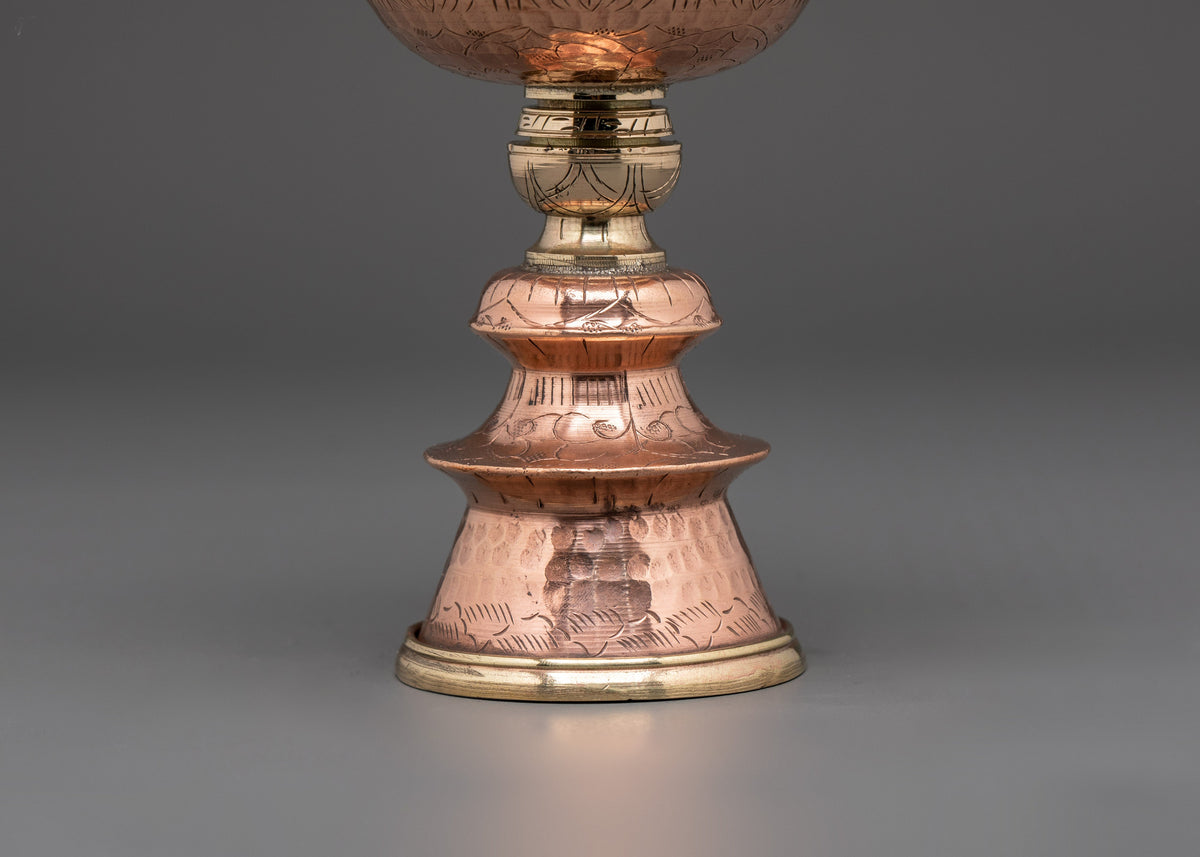 Handmade Buddhist Butter Lamp Set | Tibetan Copper Offering Lamps