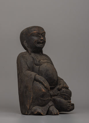 Hand-Carved Wooden Laughing Buddha | Wood Buddha Figurine