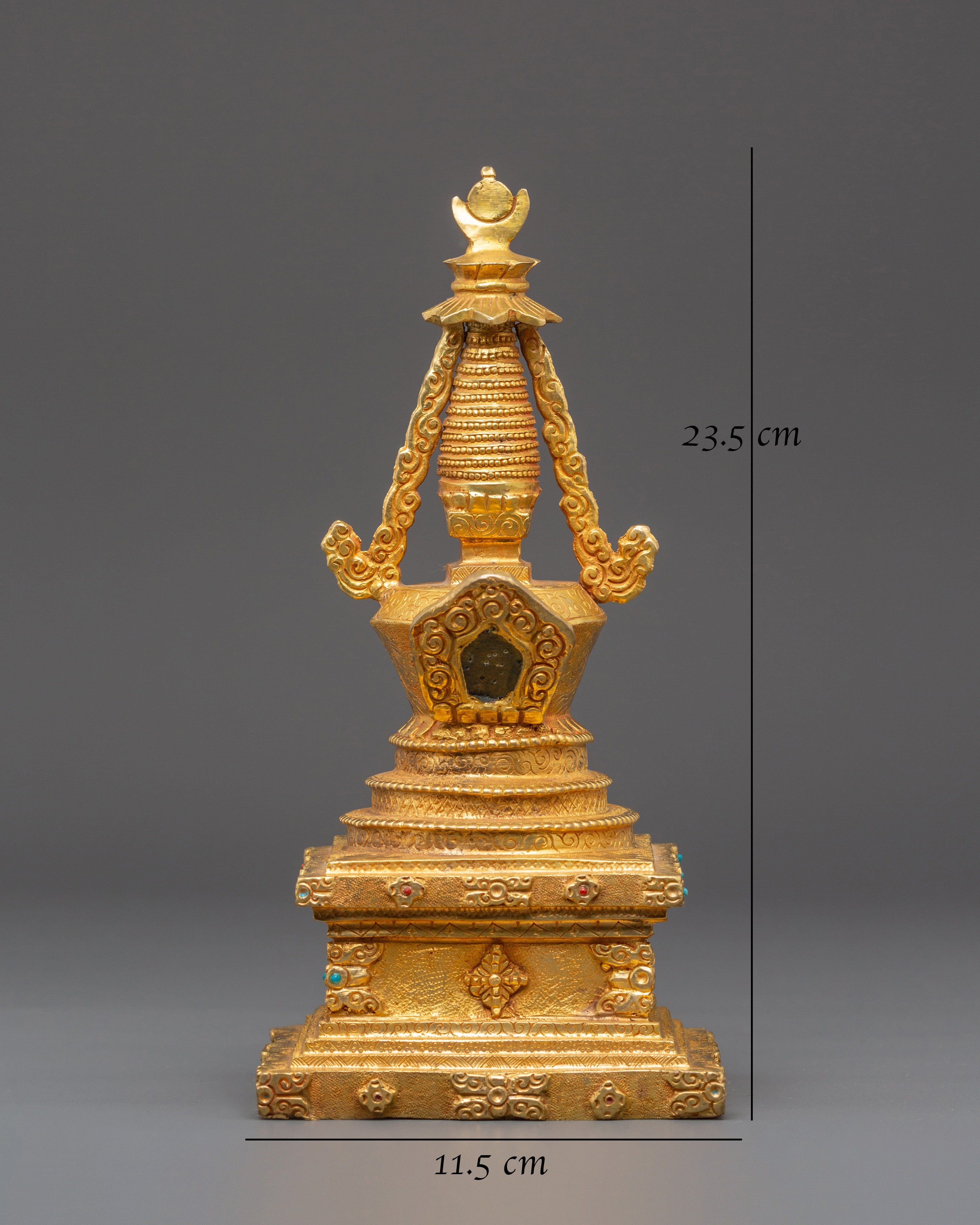 Handcrafted Gold Meditation Stupa | Tibetan Buddhist Altar Decor