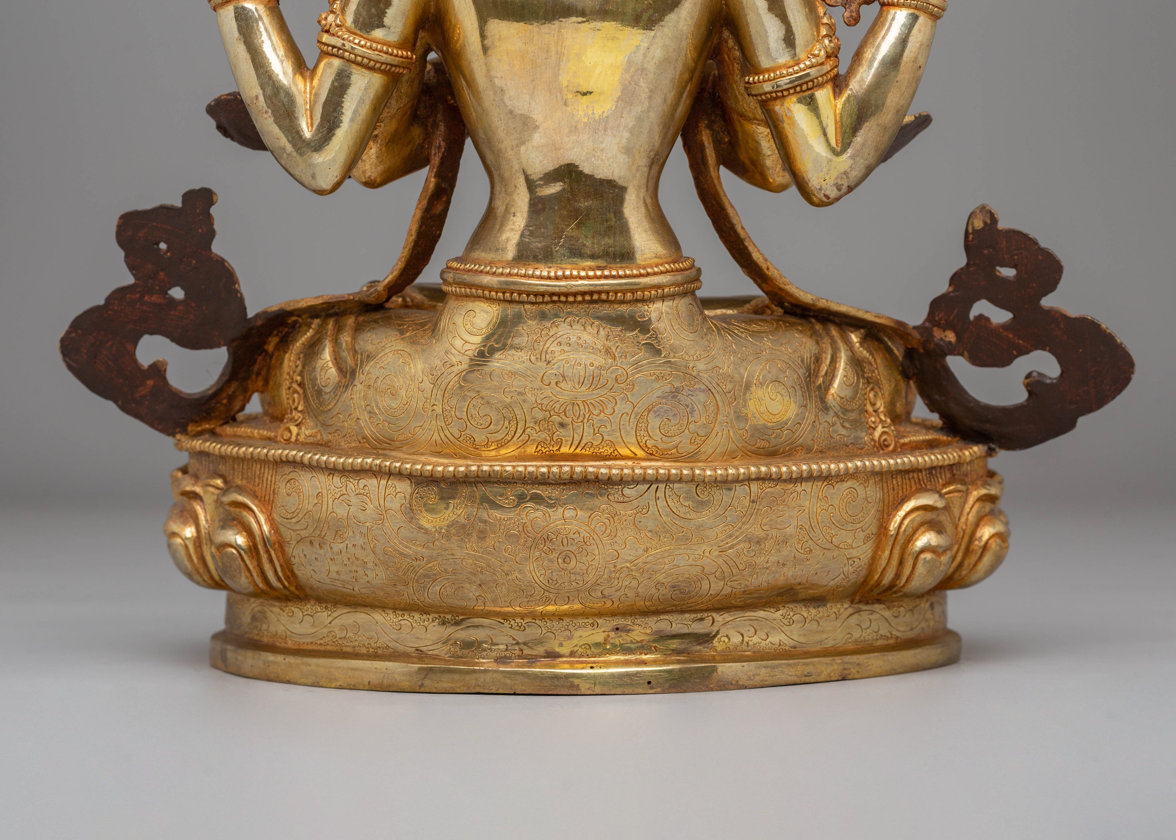 Handcrafted Copper Statue of Chenrezig with 24K Gold Gilding
