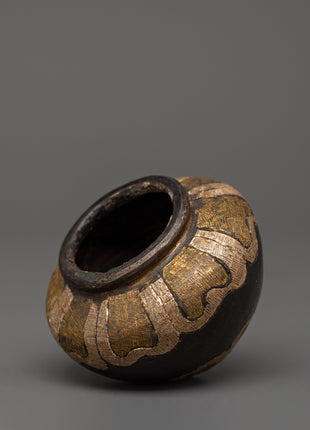 Handcrafted Golpa in Tibetan Style | Iron, Silver, and Brass Inlaid Decorative Piece