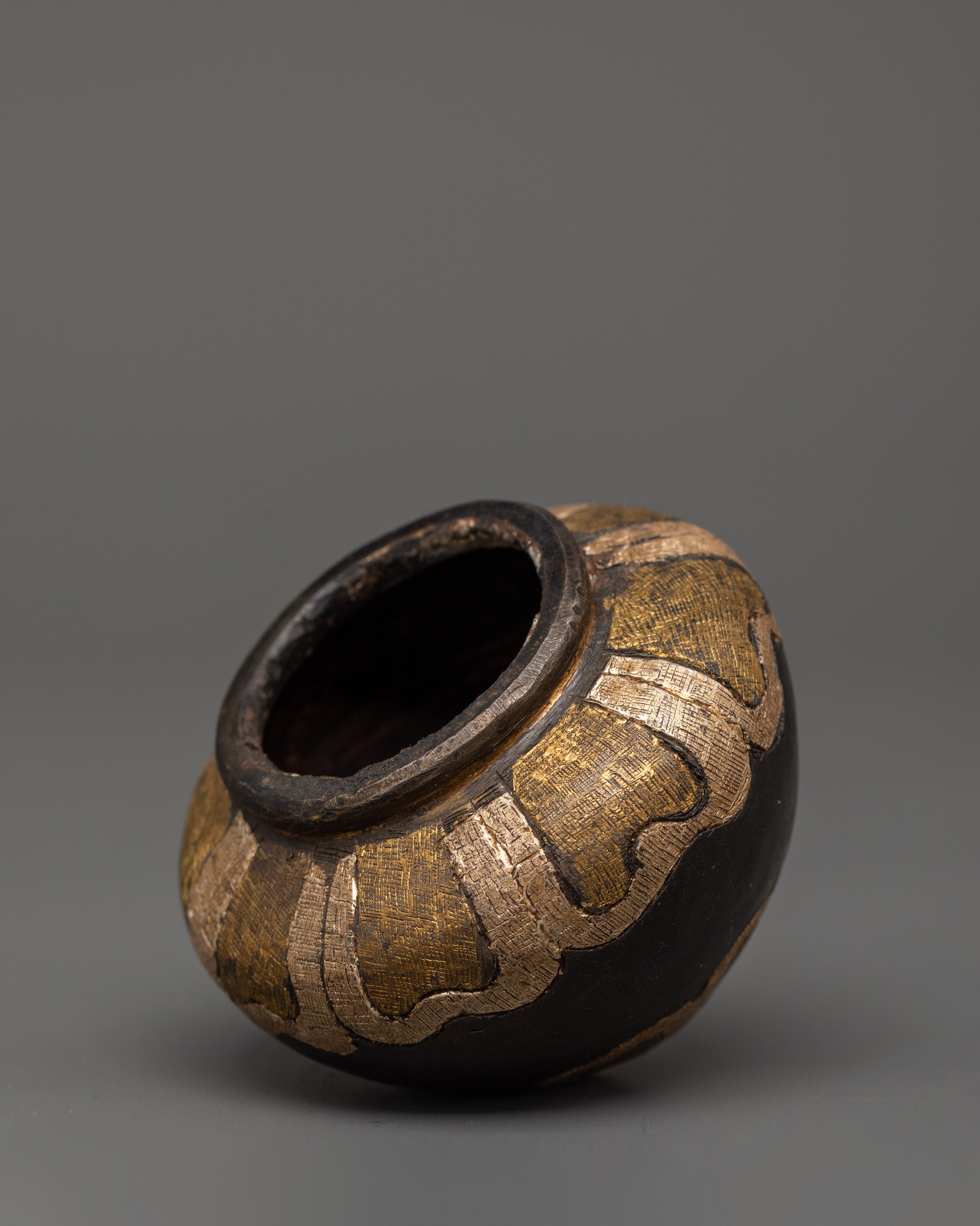 Handcrafted Golpa in Tibetan Style | Iron, Silver, and Brass Inlaid Decorative Piece