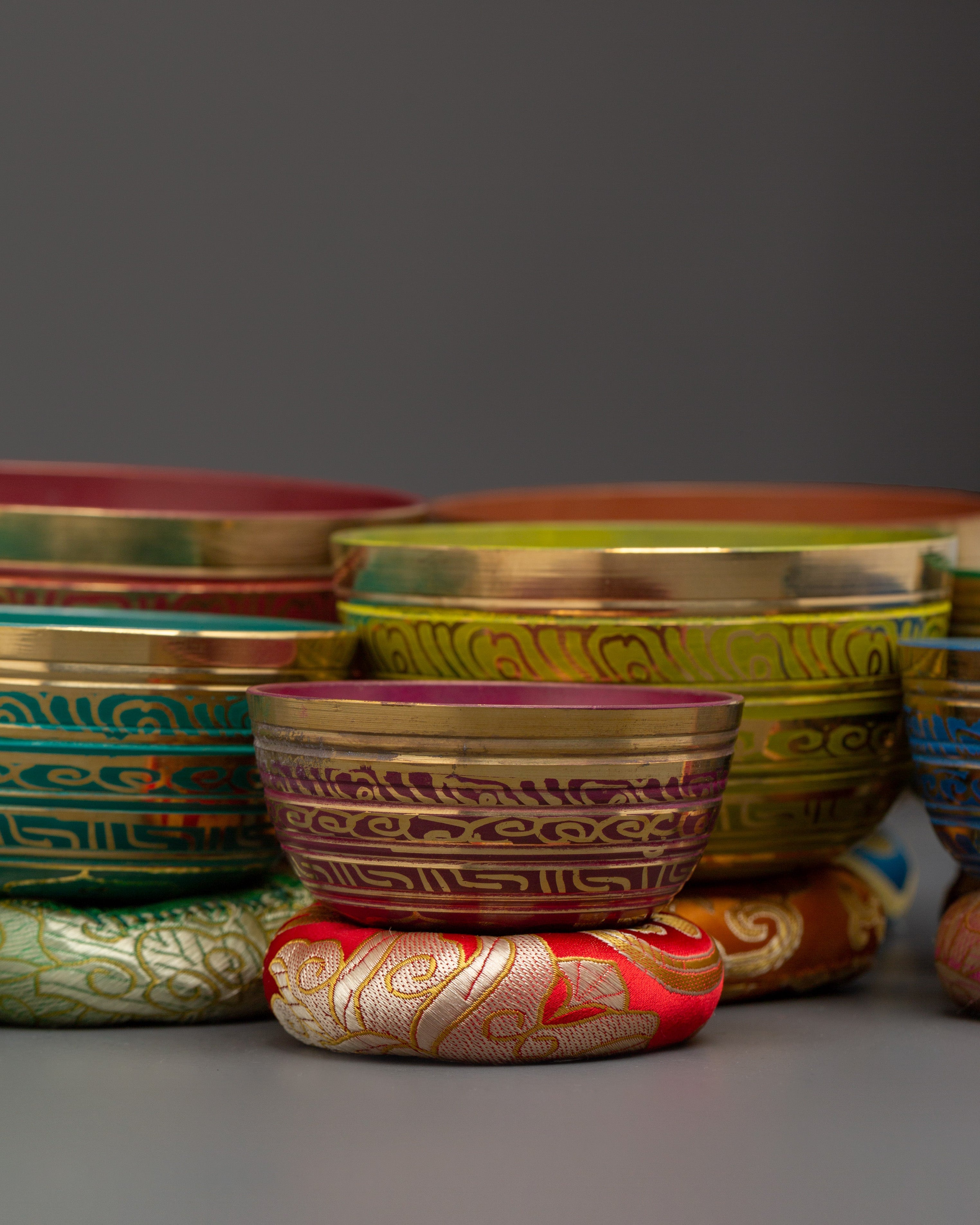 7 Chakra Singing Bowl Set with Sacred Symbols