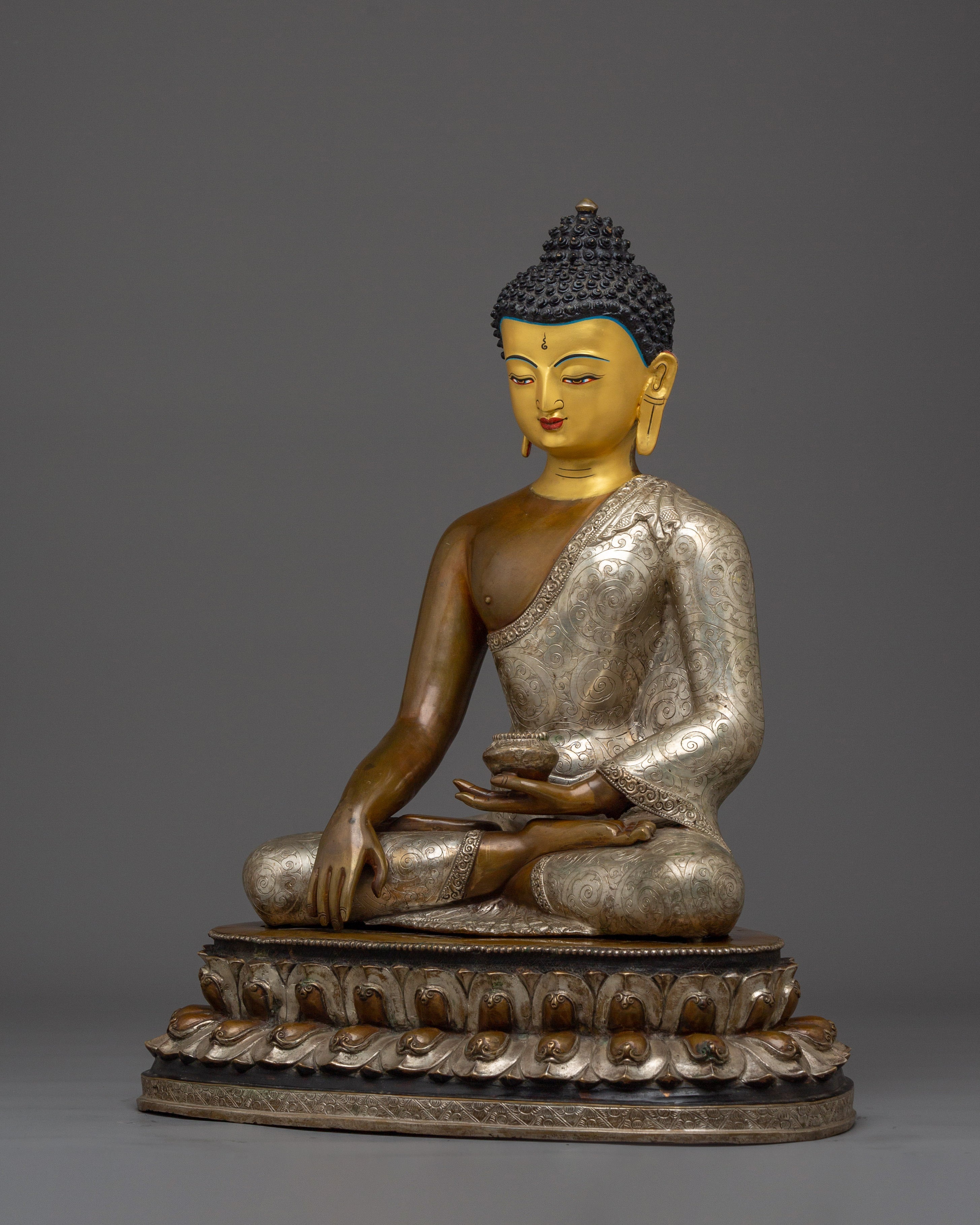 Silver and Copper Shakyamuni Buddha Statue | Symbol of Enlightenment