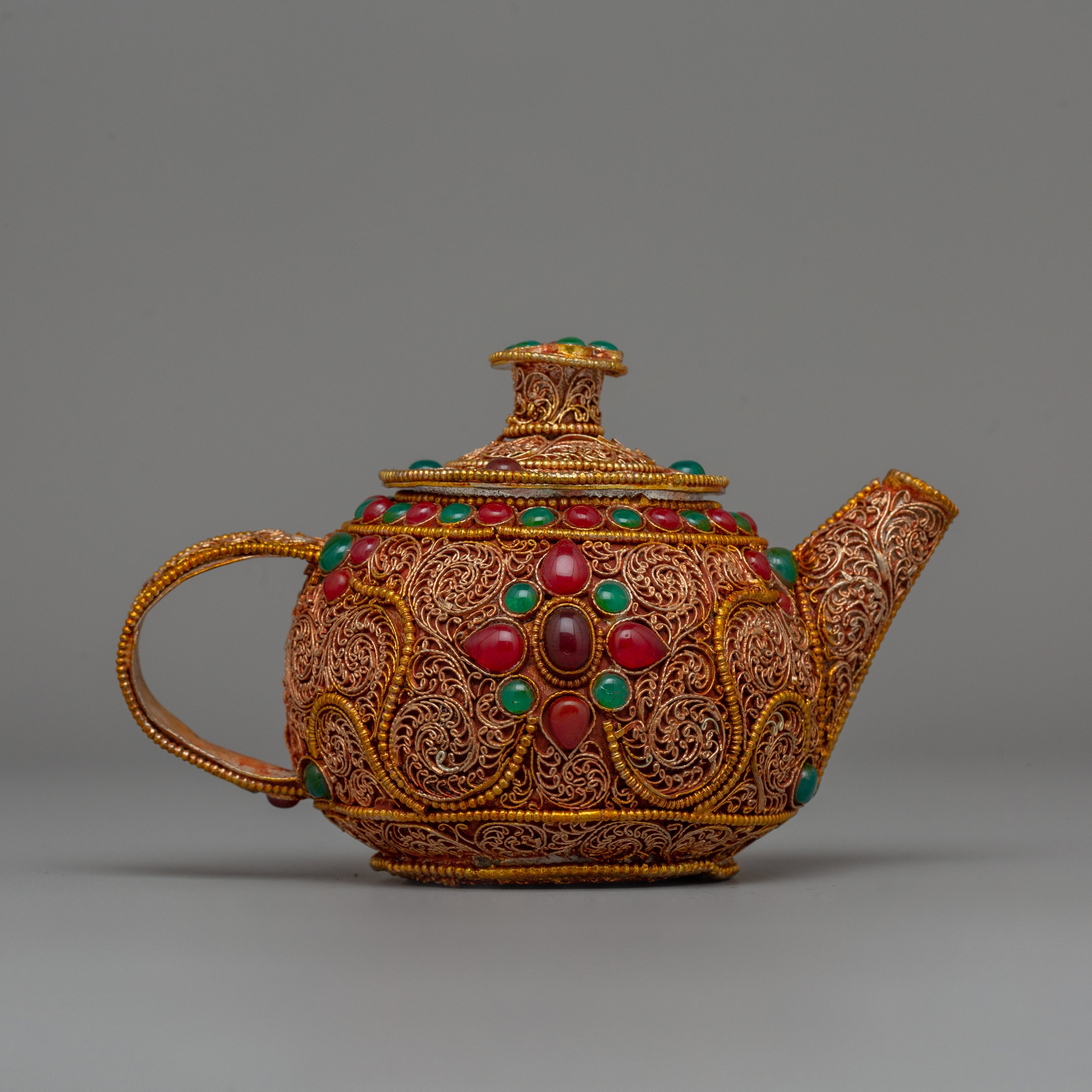 Tibetan Gold-Plated Teapot | Buddhist altar decor