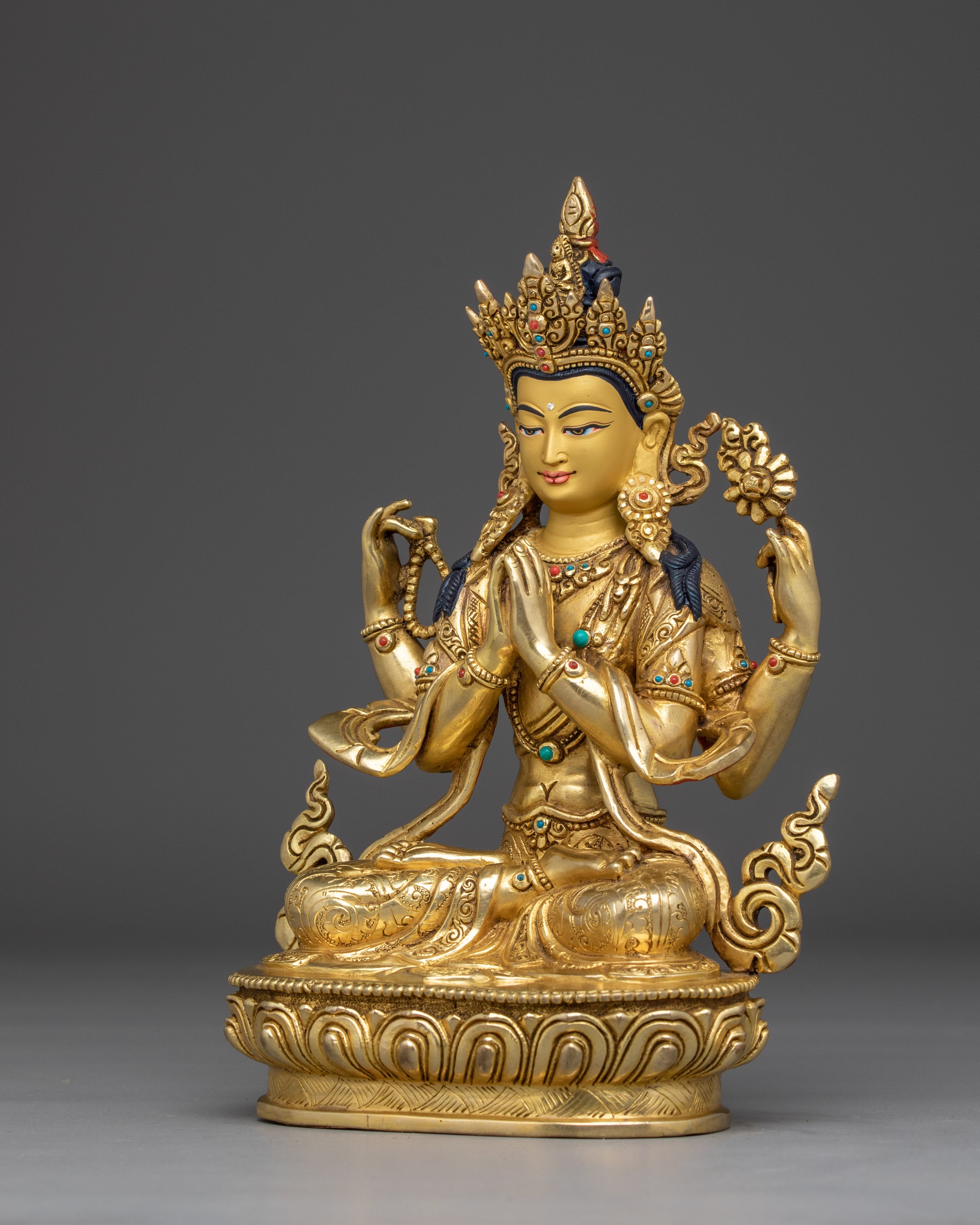 Himalayan Four-Armed Chenrezig Statue | Embodiment of Compassion