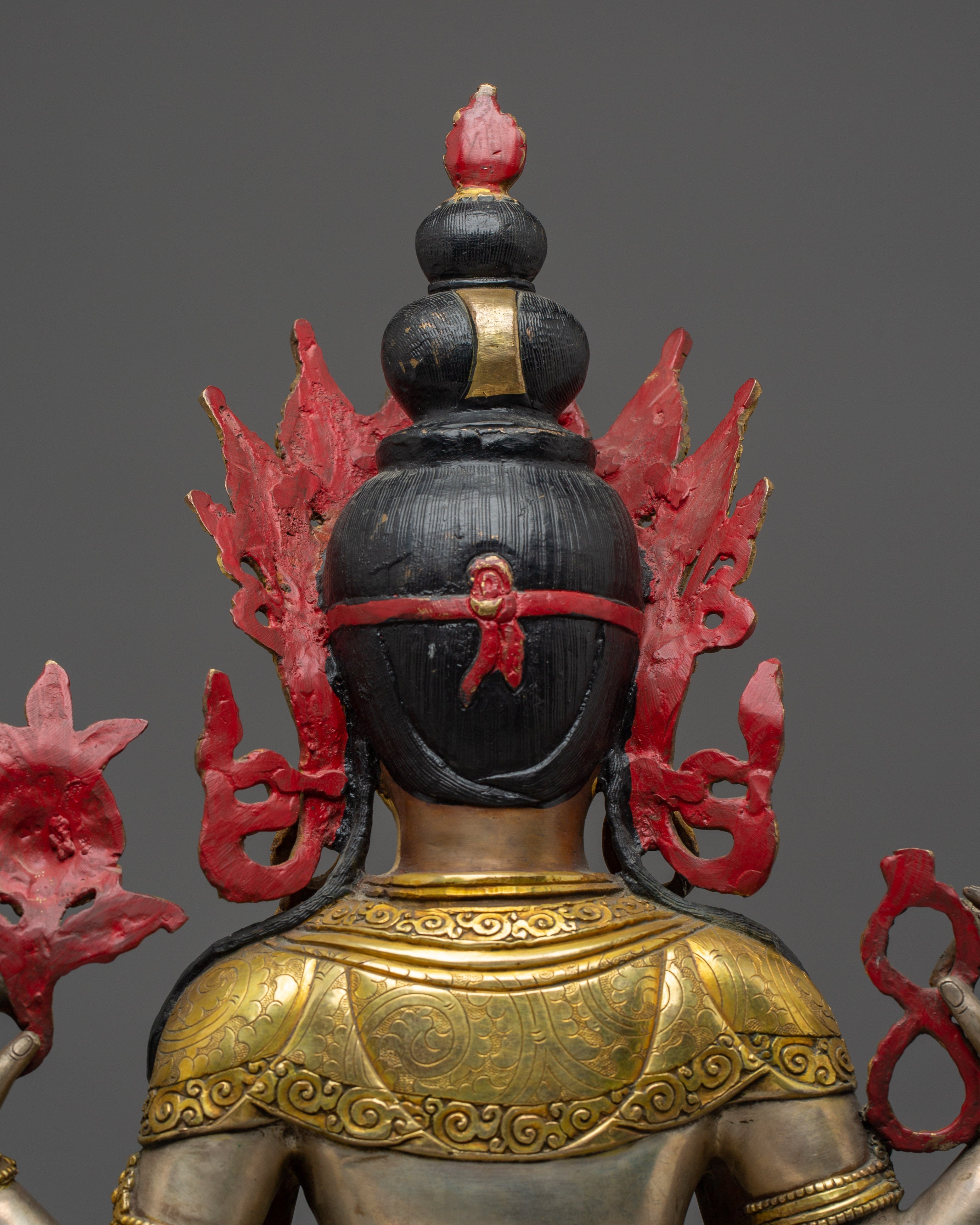 Silver-Plated & Gold-Gilded Copper Chenrezig Statue | The Bodhisattva of Compassion