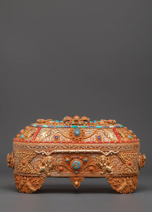 Gold-Plated Tibetan Treasure Box |  Buddhist Altars and Sacred Himalayan Artwork