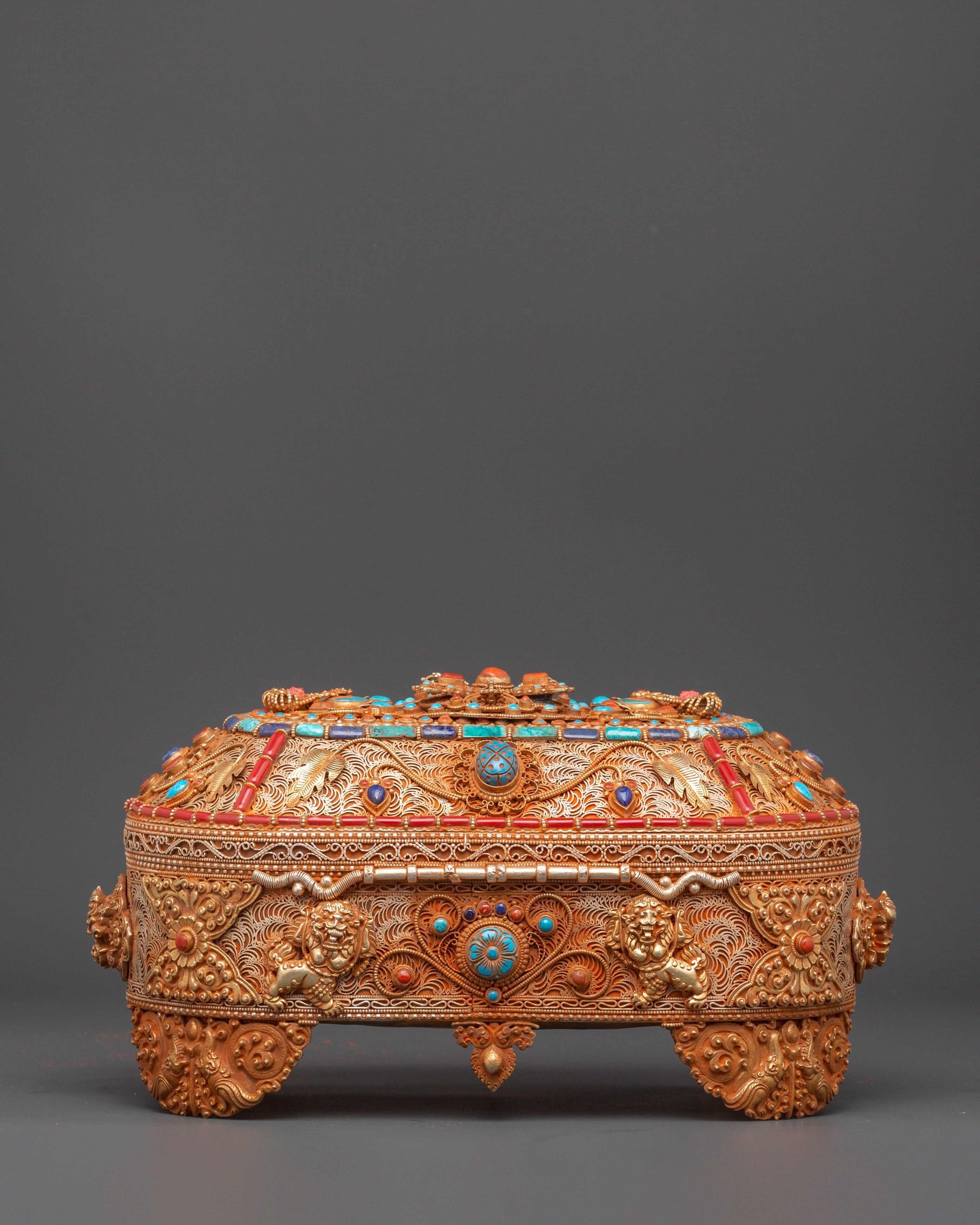 Gold-Plated Tibetan Treasure Box |  Buddhist Altars and Sacred Himalayan Artwork