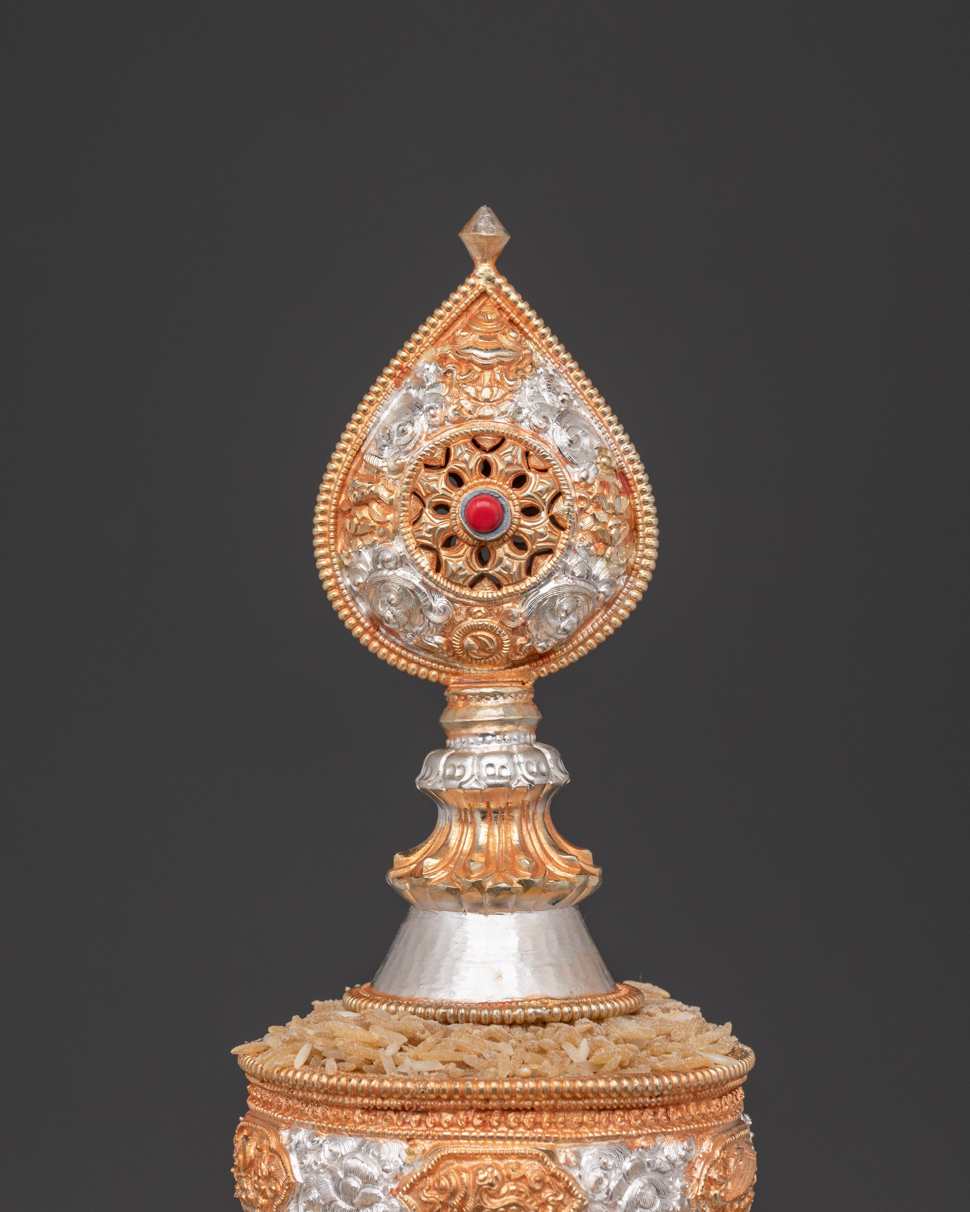 Handcrafted Tibetan Mandala Offering Set | Gold & Silver Ritual Sculpture