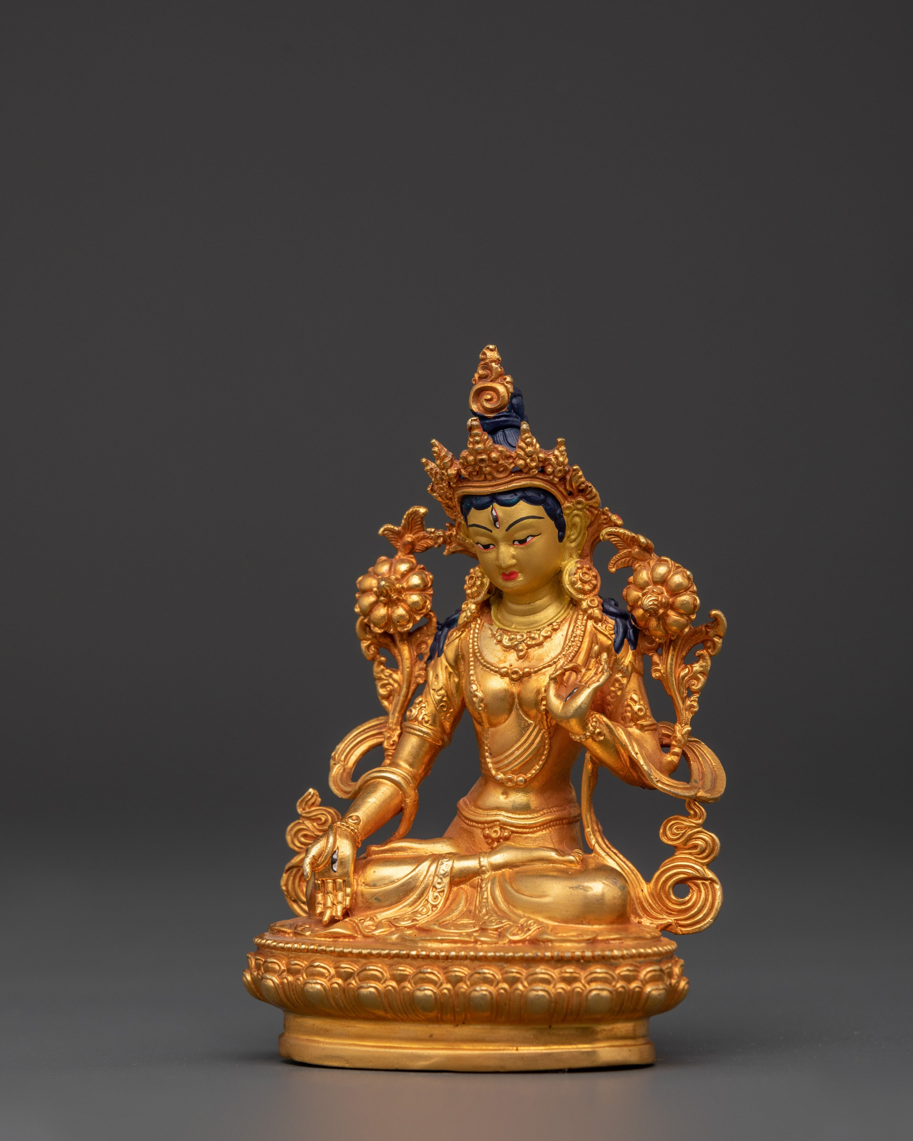 Tara in Lotus Pose | Handcrafted Copper and Gold-Plated White Tara Statue