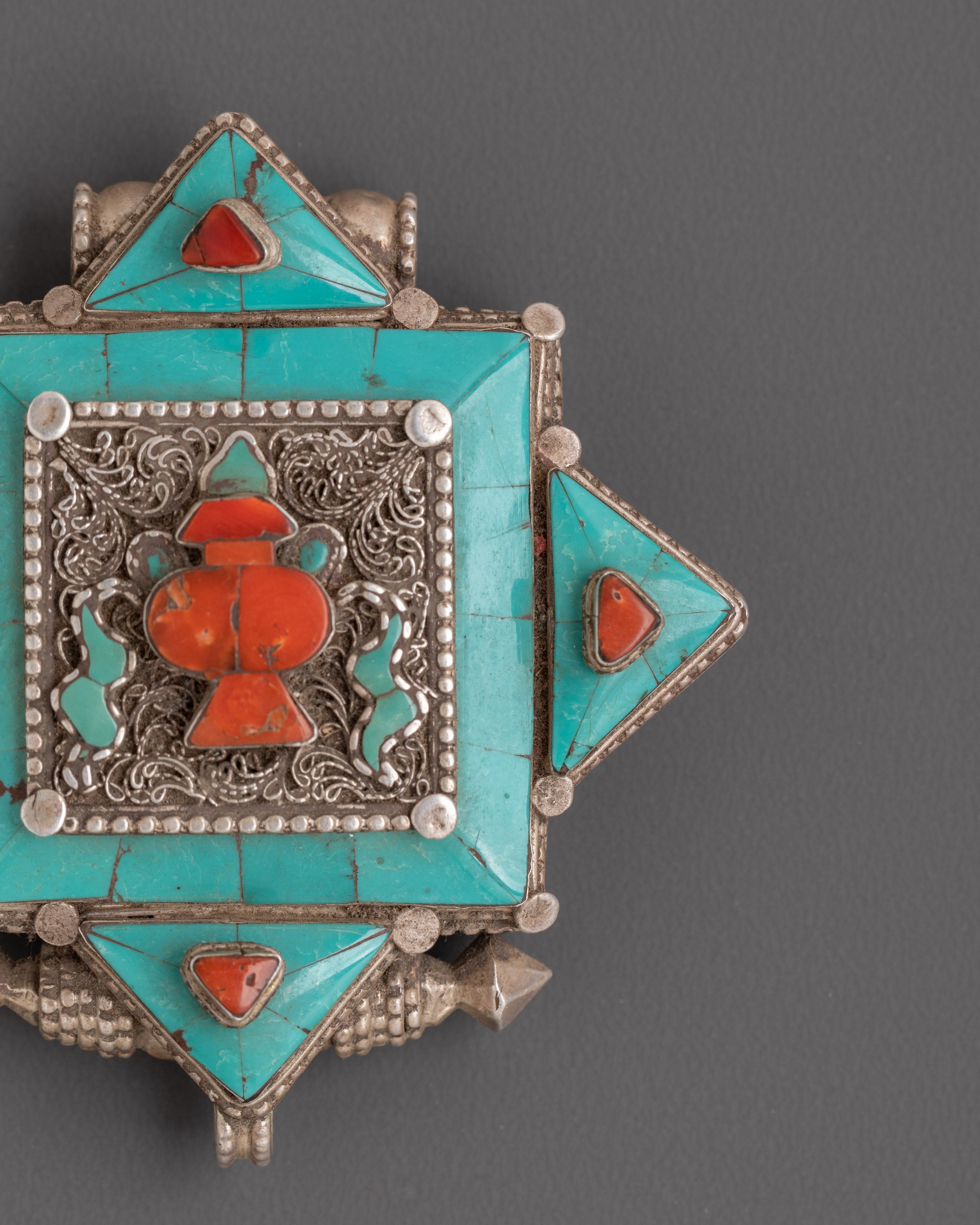 Ghau Box Locket with Turquoise Stone | A Symbol of Protection and Spirituality