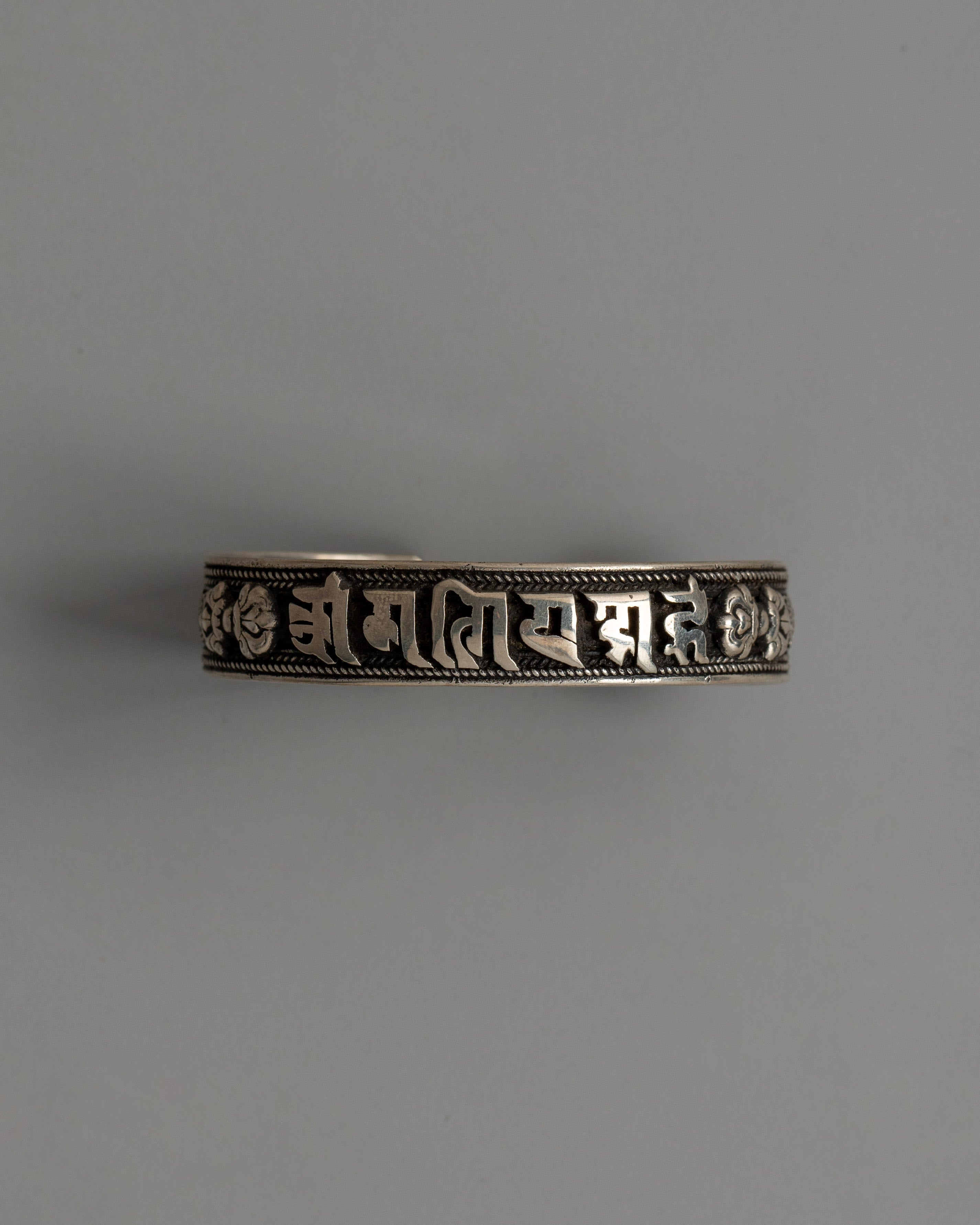 Sterling Silver Mantra Bracelet | Tibetan “Om Mani Padme Hum” Cuff