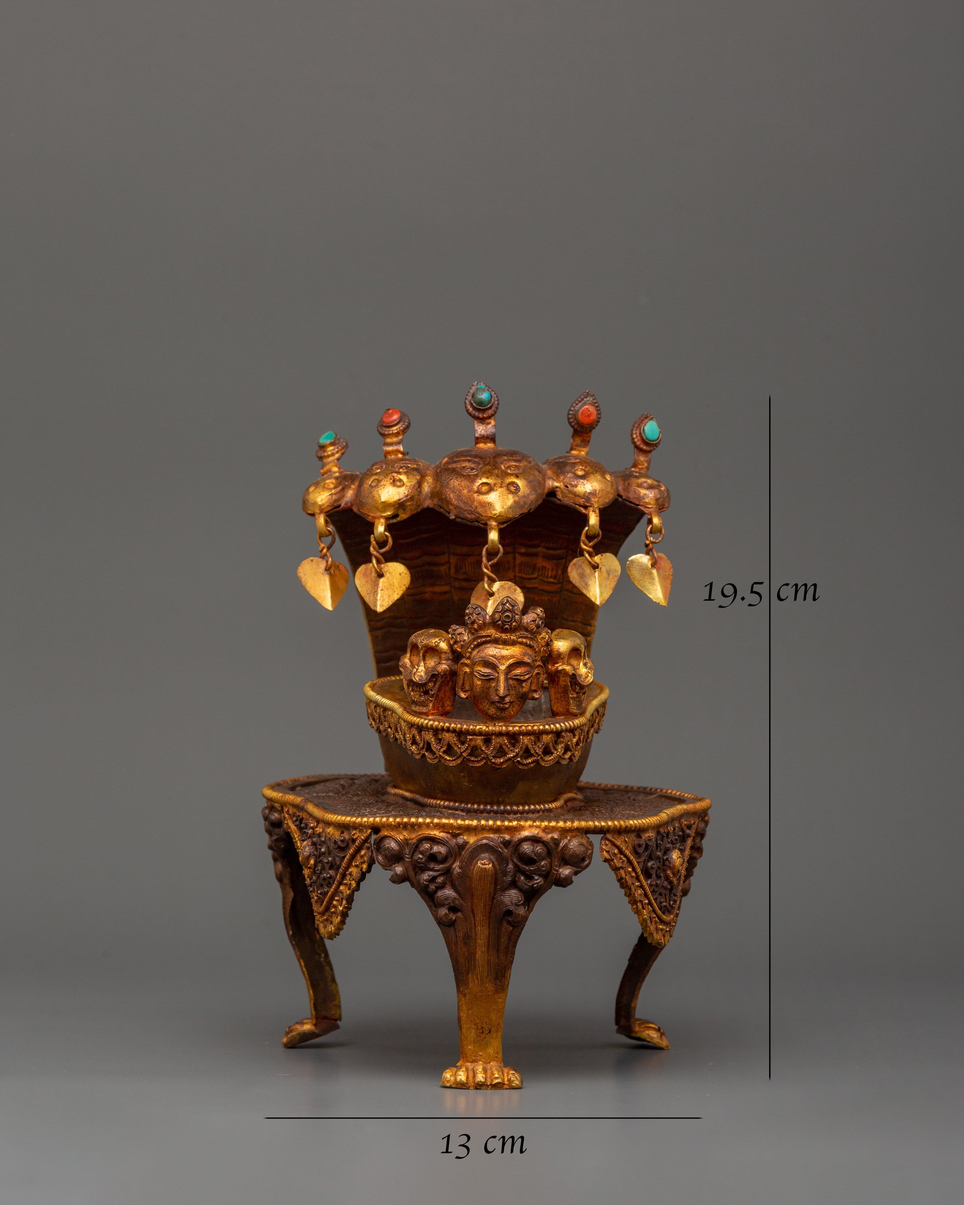 Kapala Skull Cup with Coral & Turquoise | Buddhist Altar Offering with Gemstones