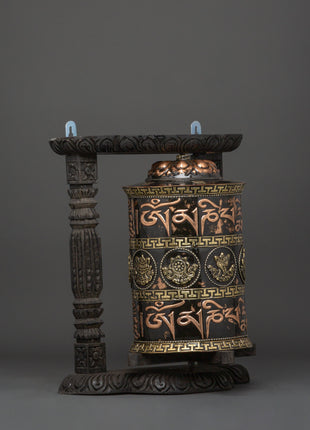 Engraved Copper Tibetan Prayer Wheel | Spiritual Ritual Decor