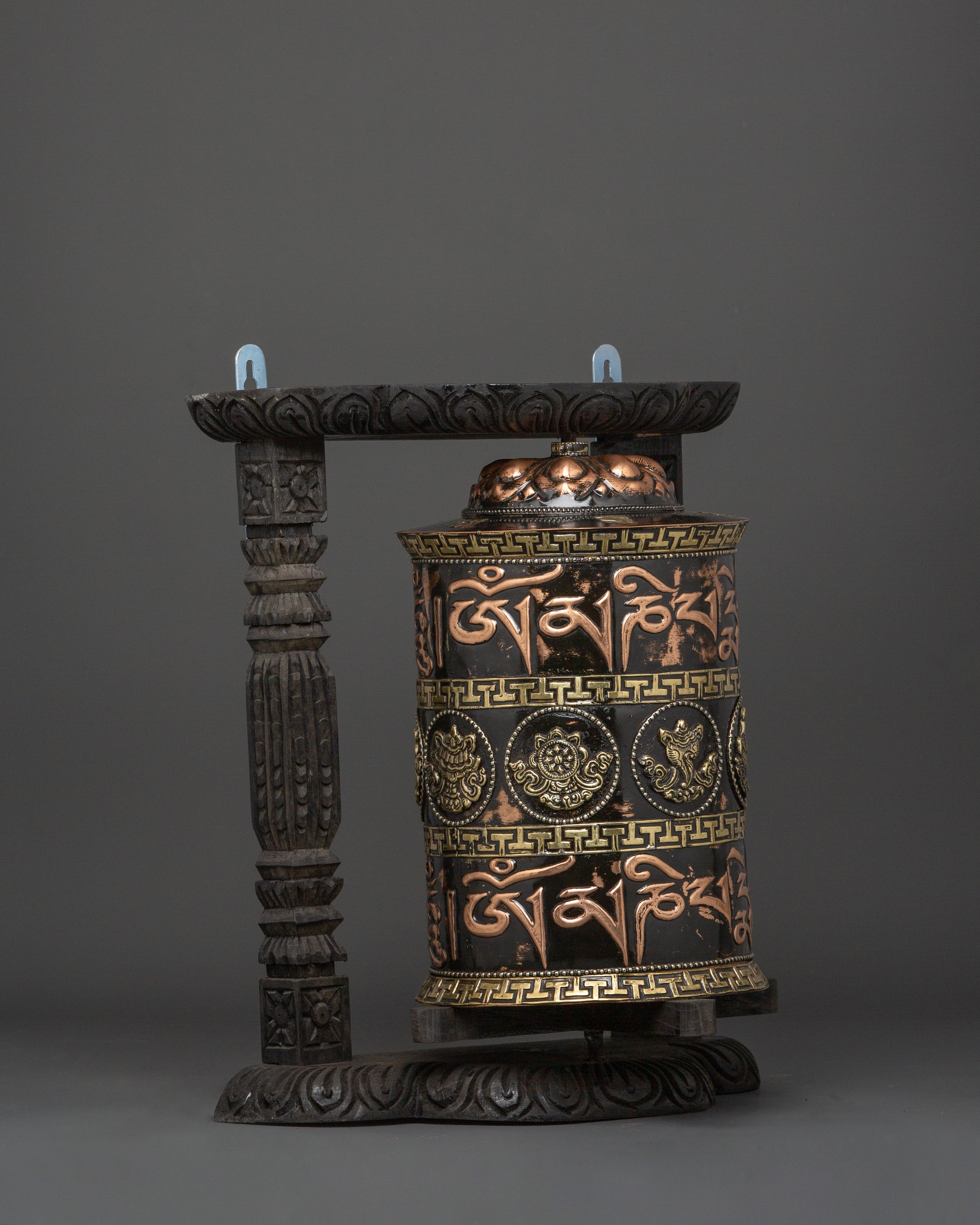 Engraved Copper Tibetan Prayer Wheel | Spiritual Ritual Decor