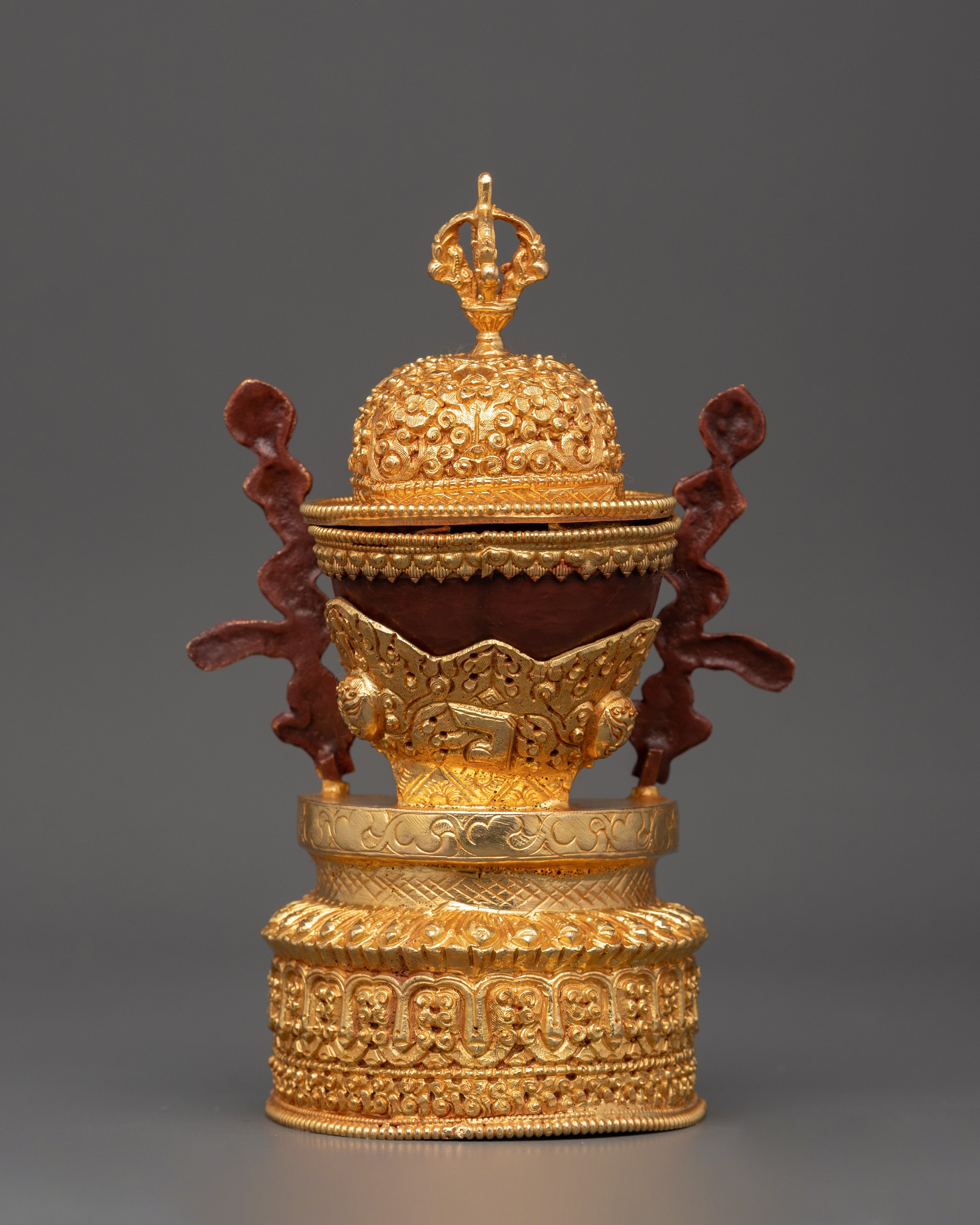 Gold-Plated Kapala Skull Cup | Ritual Skull Cup for Vajrayana Offerings