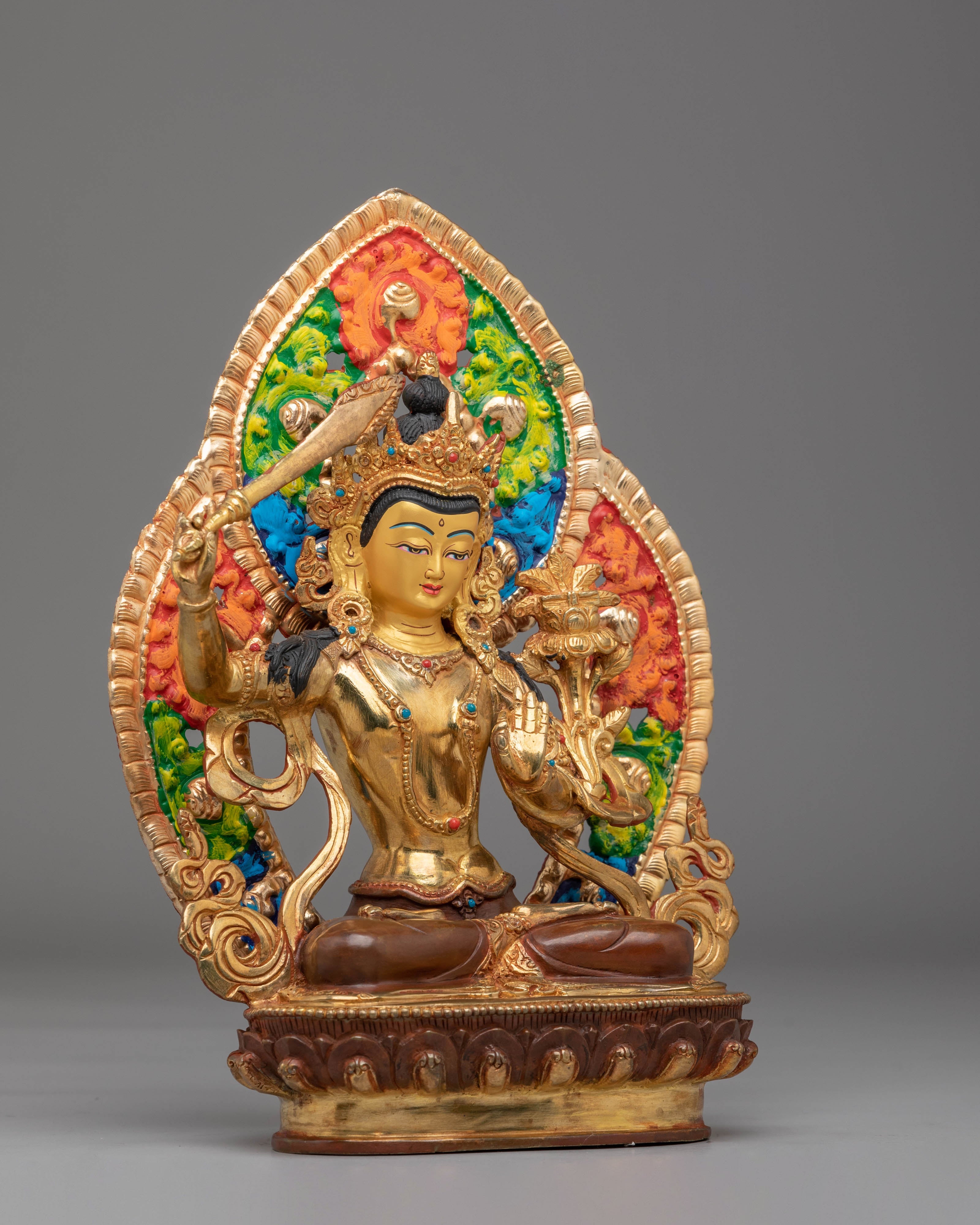 Sacred Wisdom Deity Manjushri Statue | Copper Body with Gold Plating