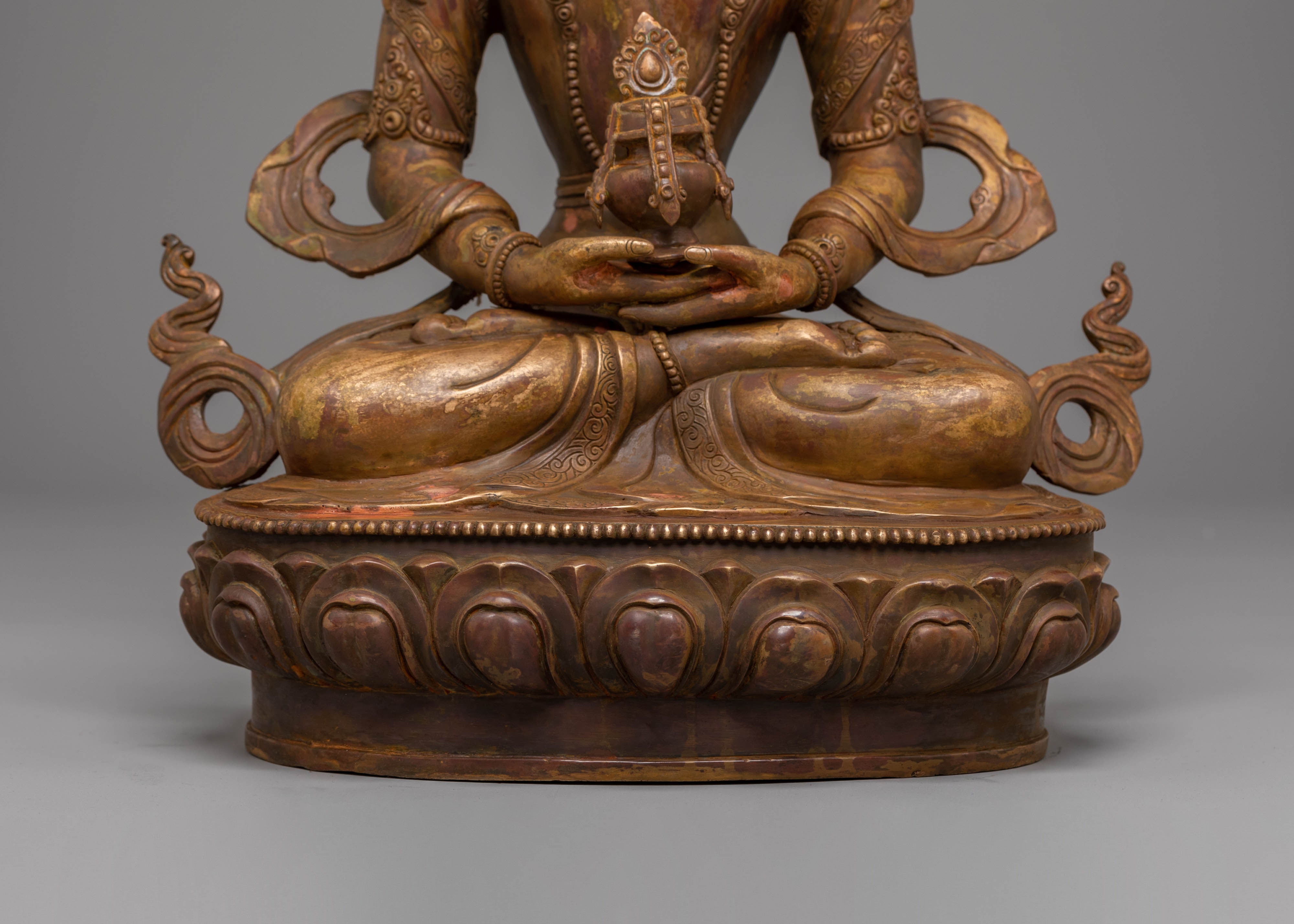 Sacred Amitayus Enlightenment Statue | Oxidized Copper Buddha for Spiritual Space