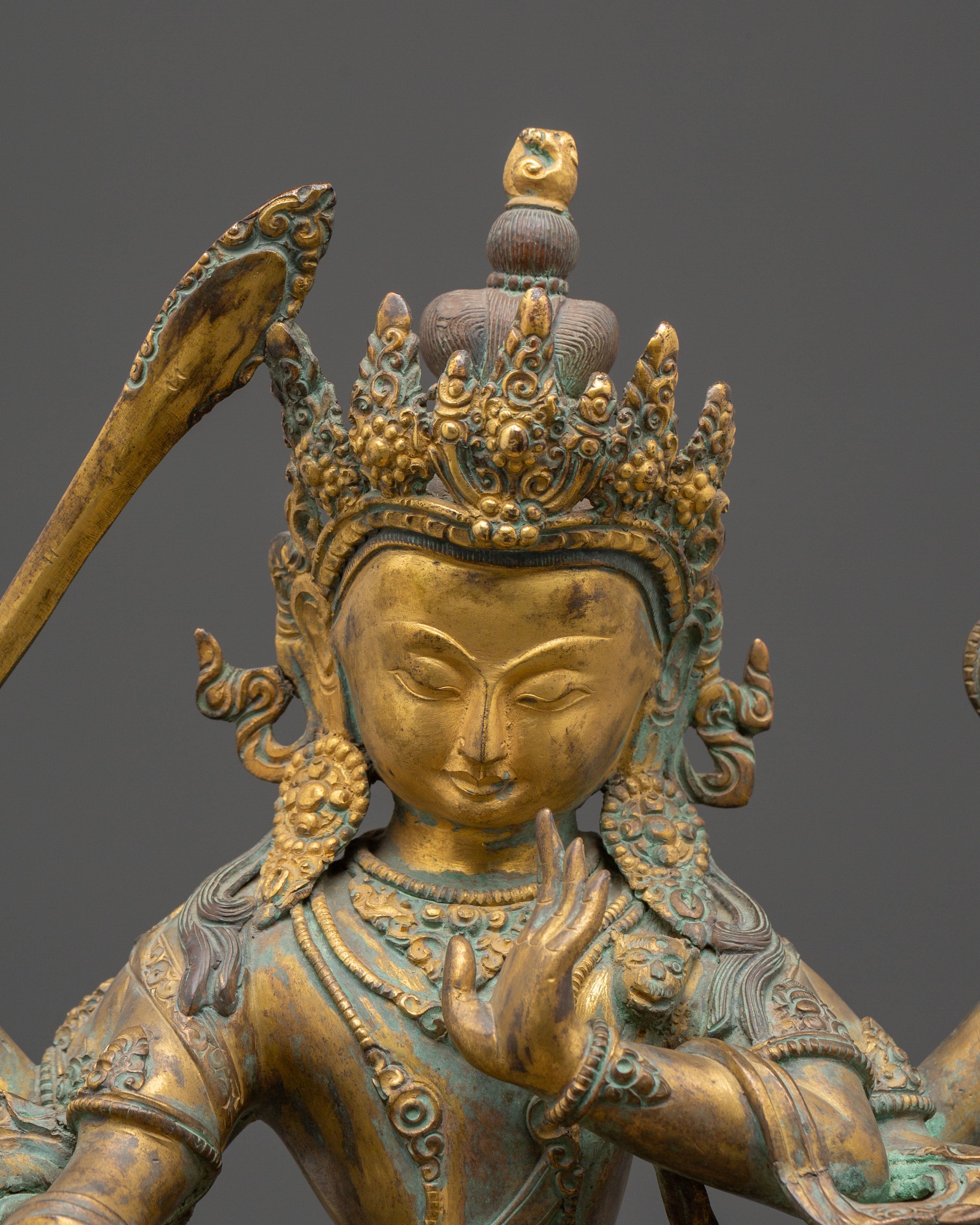 Handmade Maha Manjushri Statue | Antique Tibetan Copper Sculpture