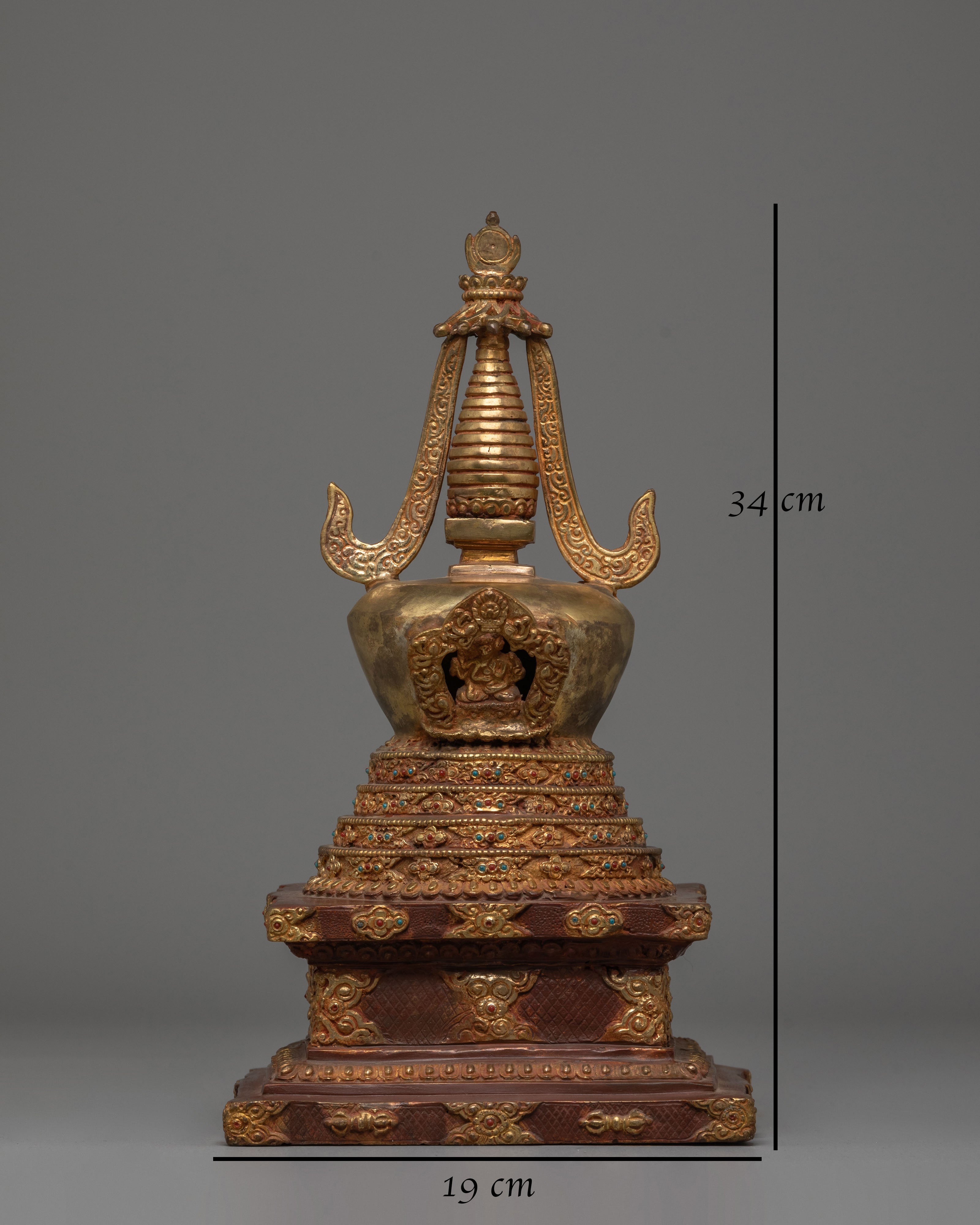 Handcrafted Buddhist Shrine Stupa | Gold Plated Tibetan Ritual Stupa Art