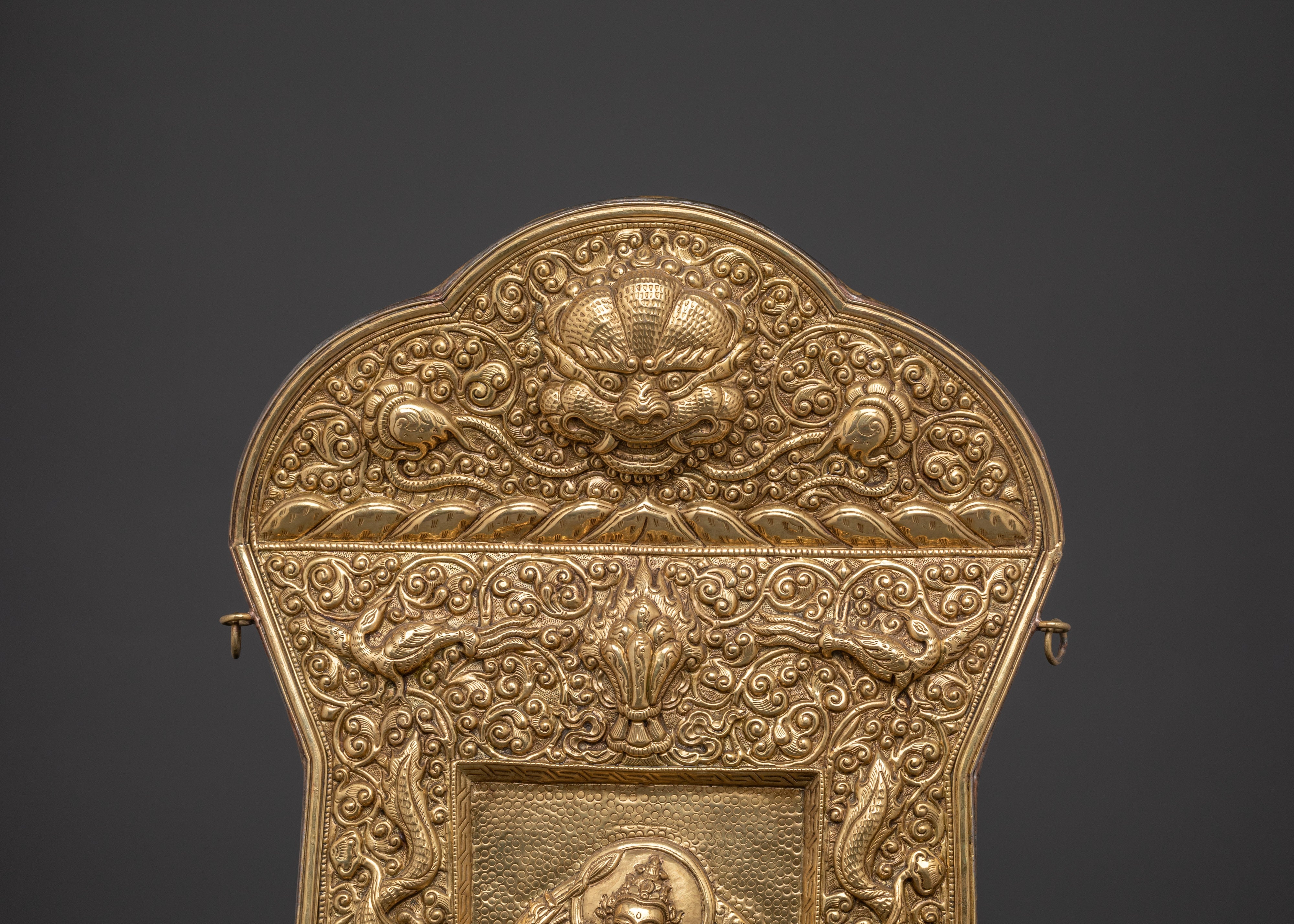 Brass Tibetan Wall Hanging with Embossed Buddha & Dragon Design