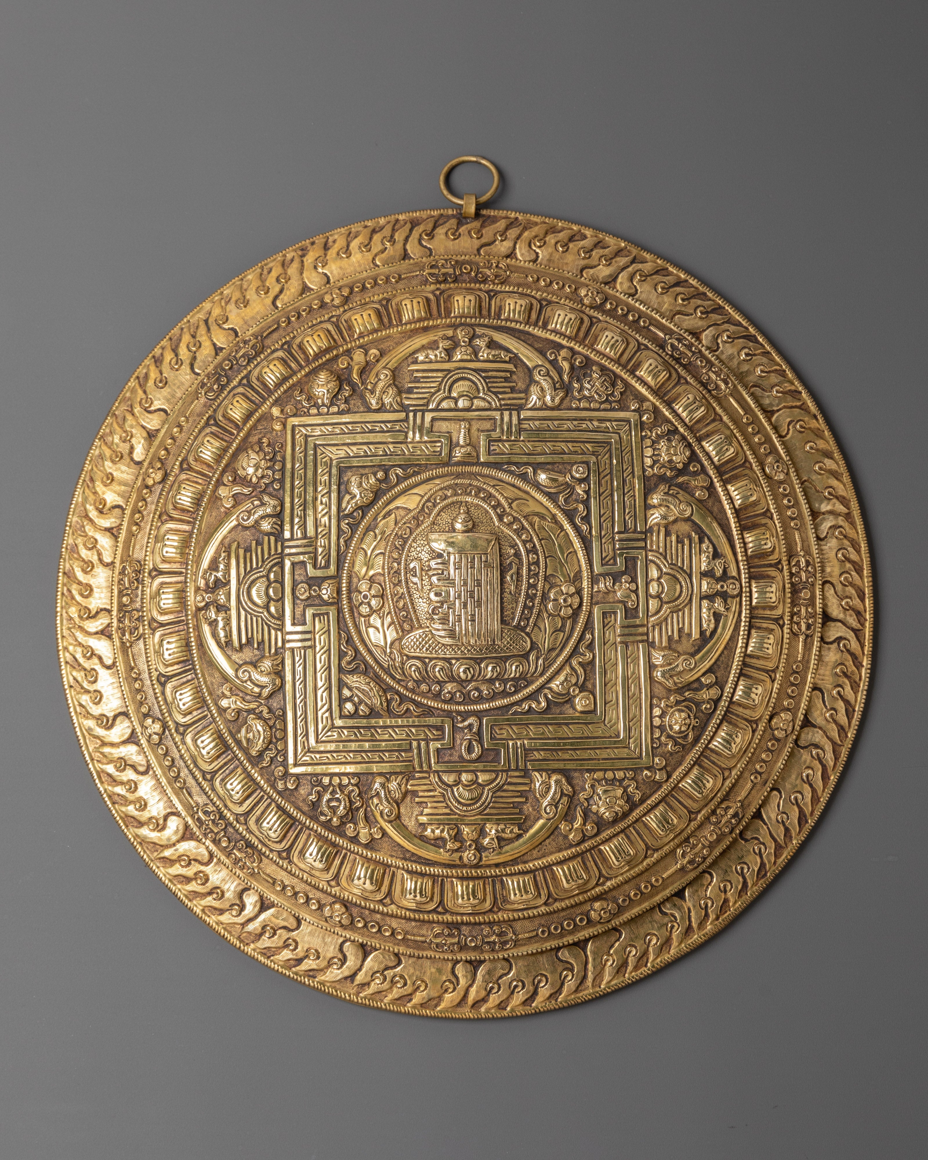 Buddhist Brass Kalachakra Wall Hanging | Tibetan Wall Art