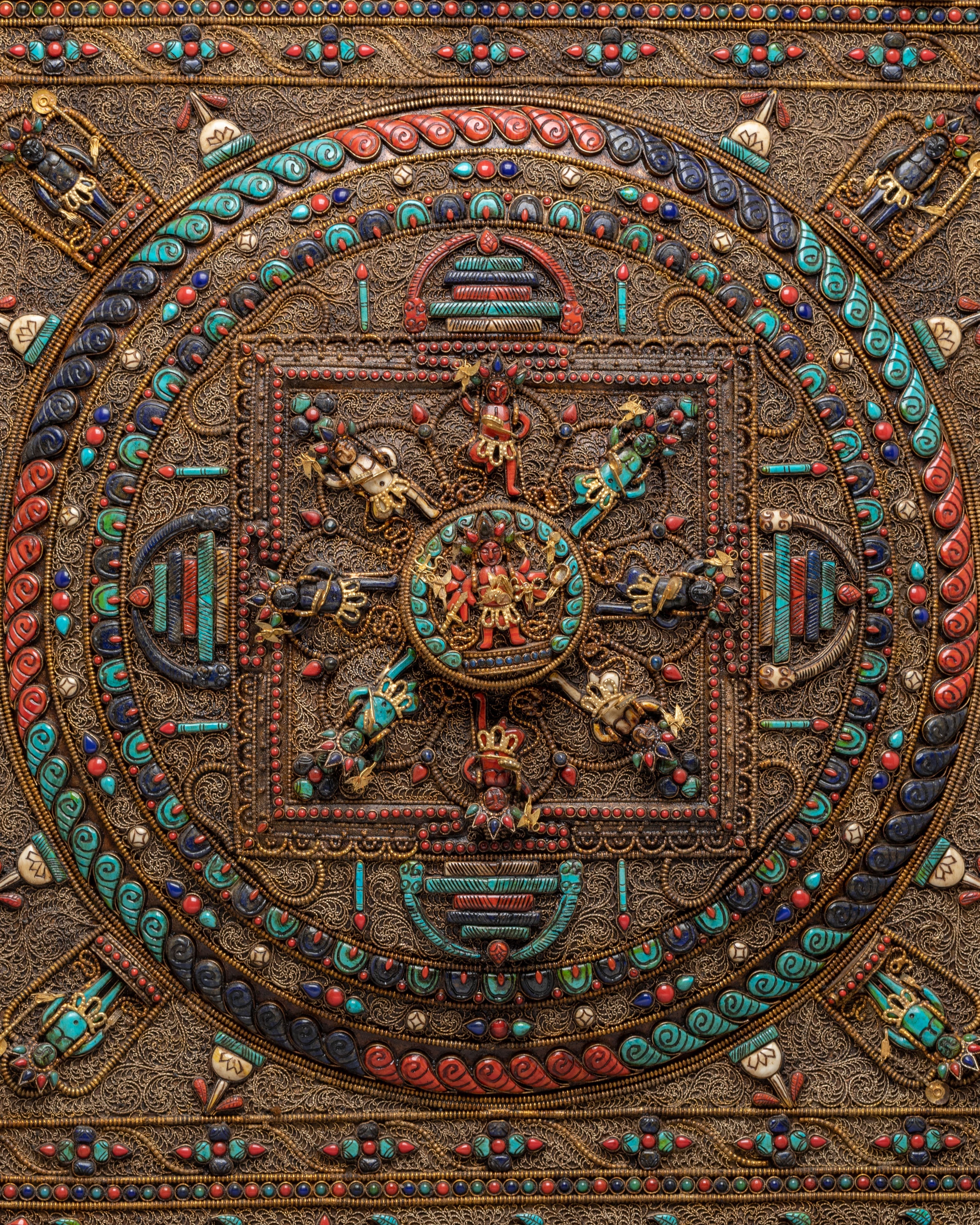 Tibetan Mandala Metal Thangka | Silver Filigree Buddhist Wall Art