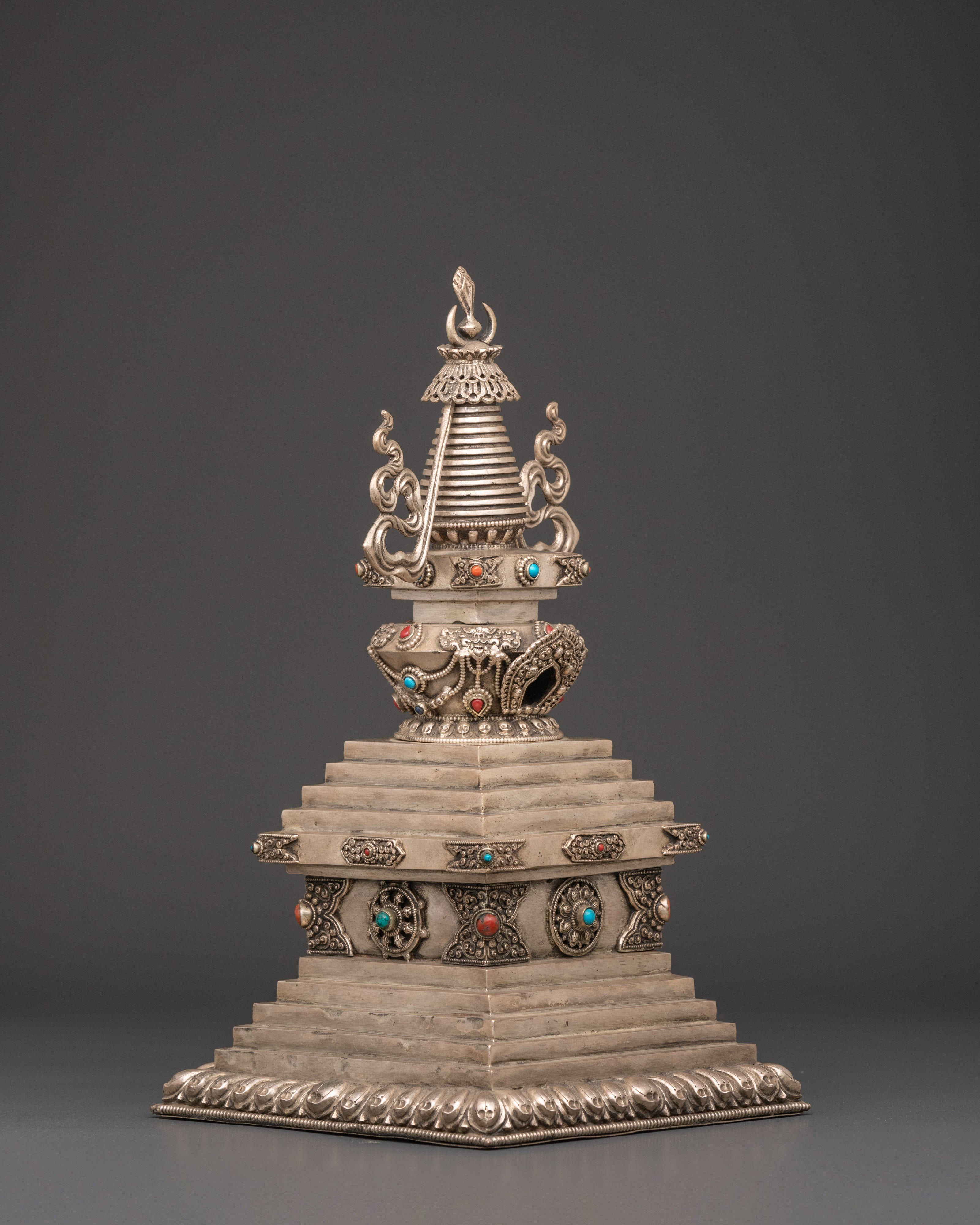 Copper Stupa with Silver Plating | Spiritual Home Decor