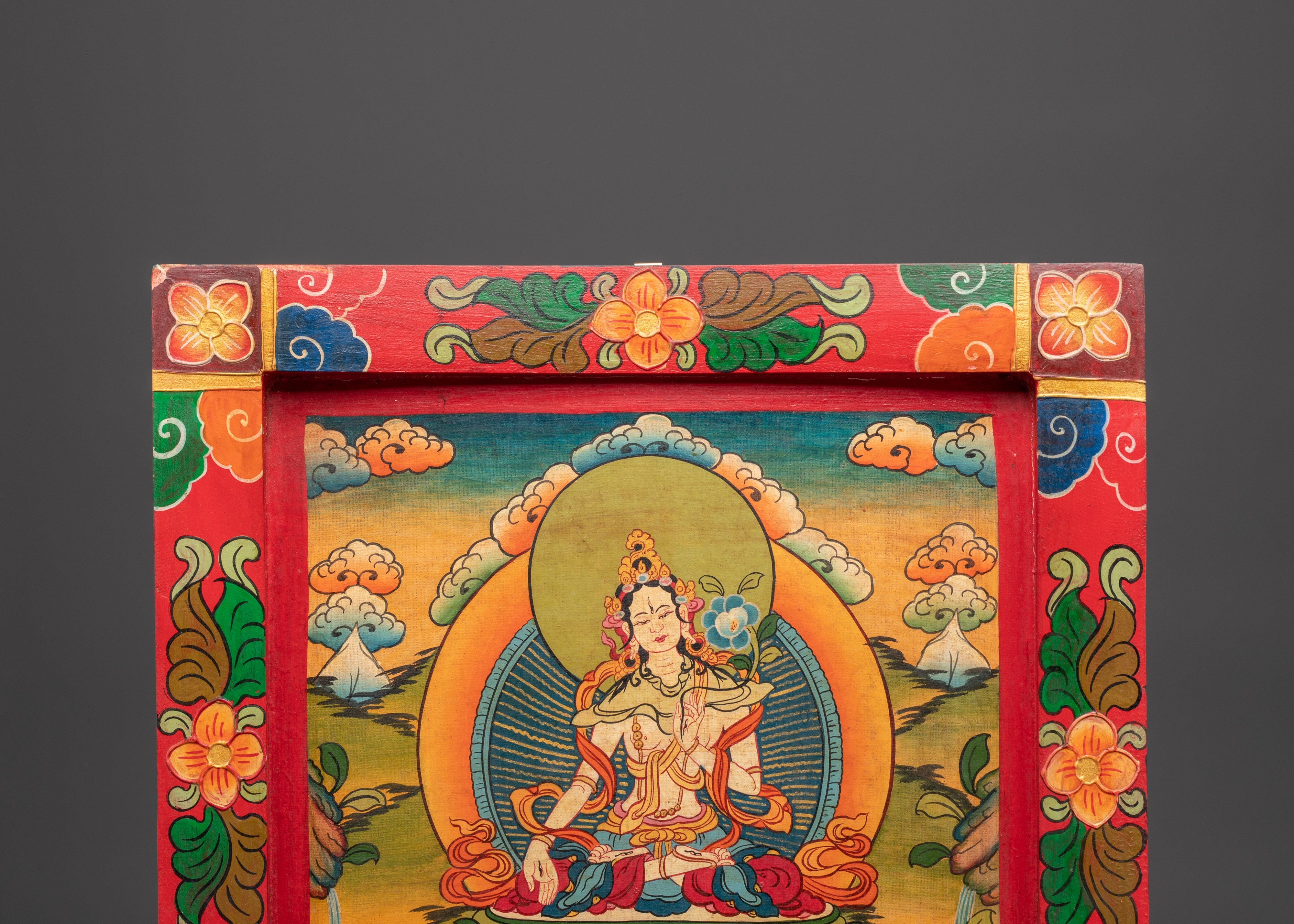 Handcrafted White Tara Wall Art | Tibetan Spiritual Goddess Painting on Wood