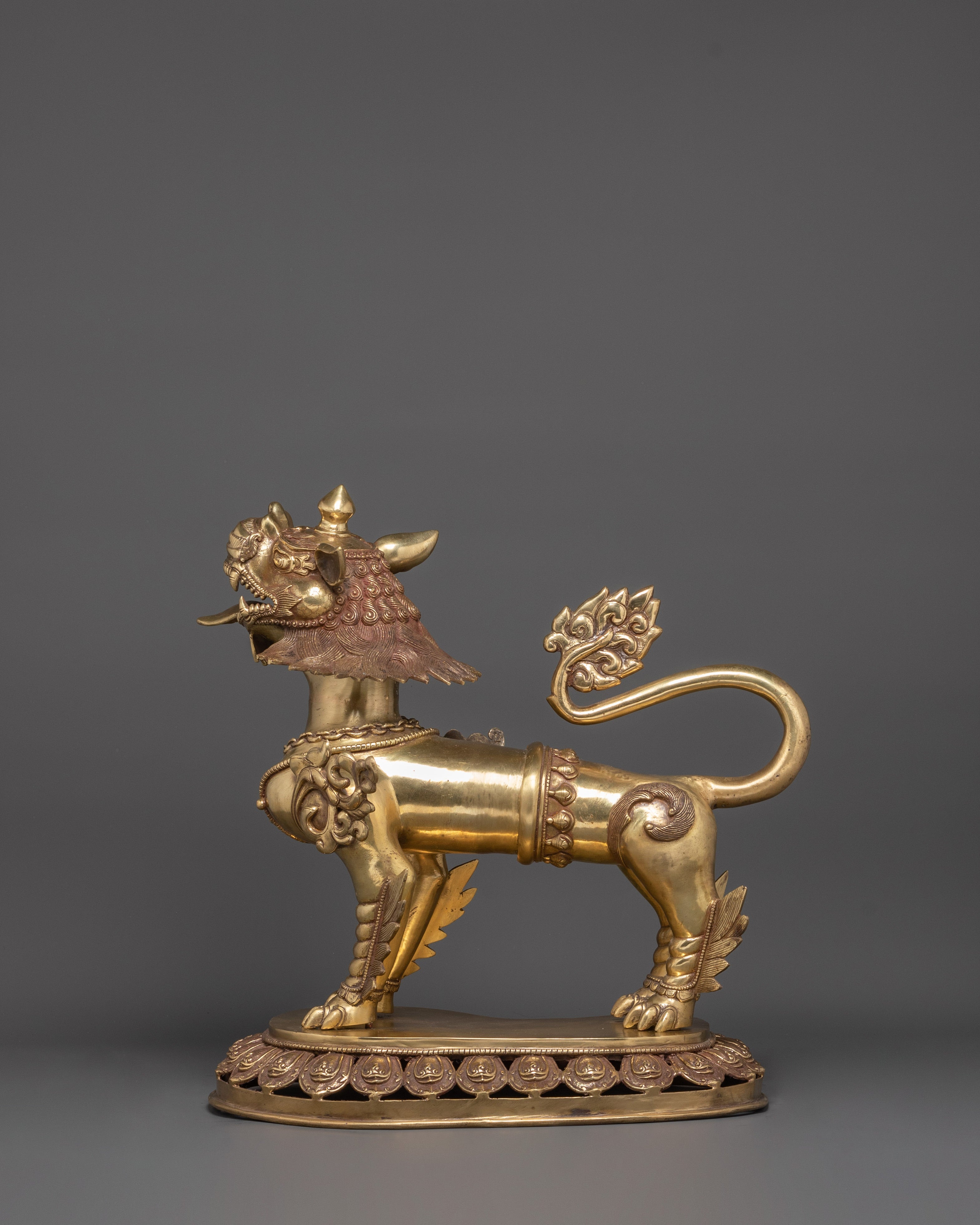 Sacred Tibetan Buddhist Guardian Lions Set | Brass Snow Lion Protector Statues