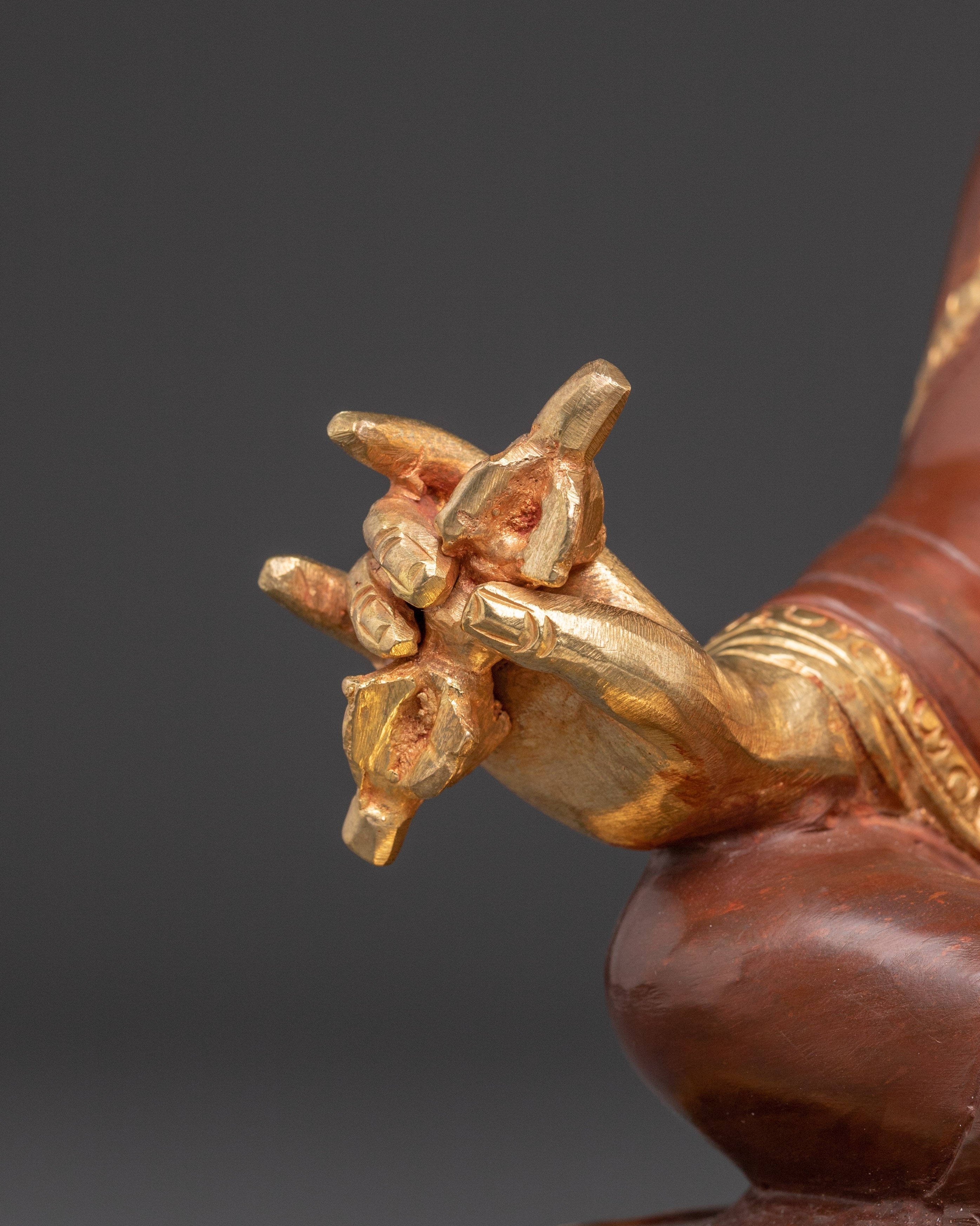 Handmade Tibetan Guru Rinpoche Statue | Copper Gold-Plated and Acrylic Sculpture