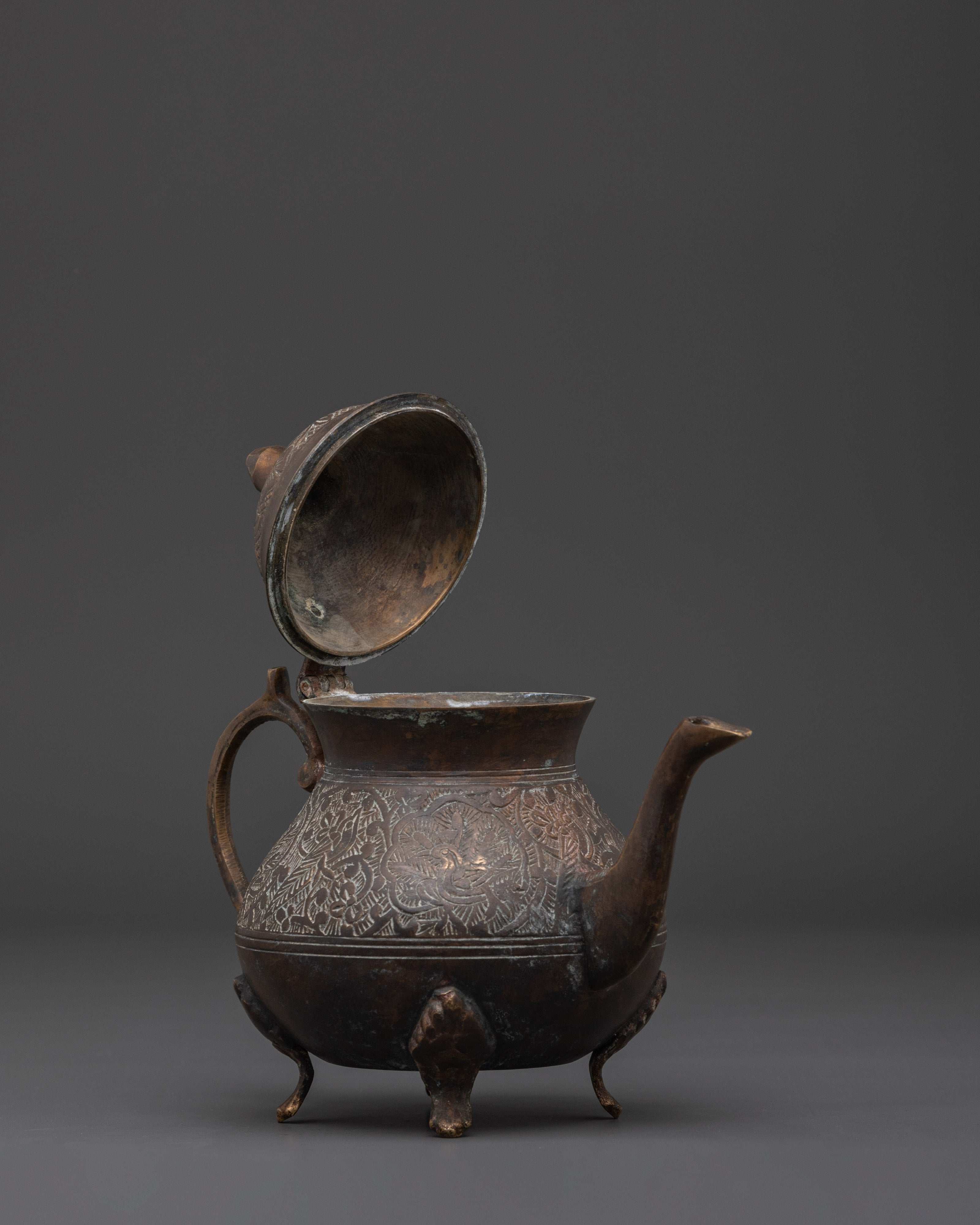 Copper Crafted Tea Pot |Tea Pot with Hand Carved Peacock Design