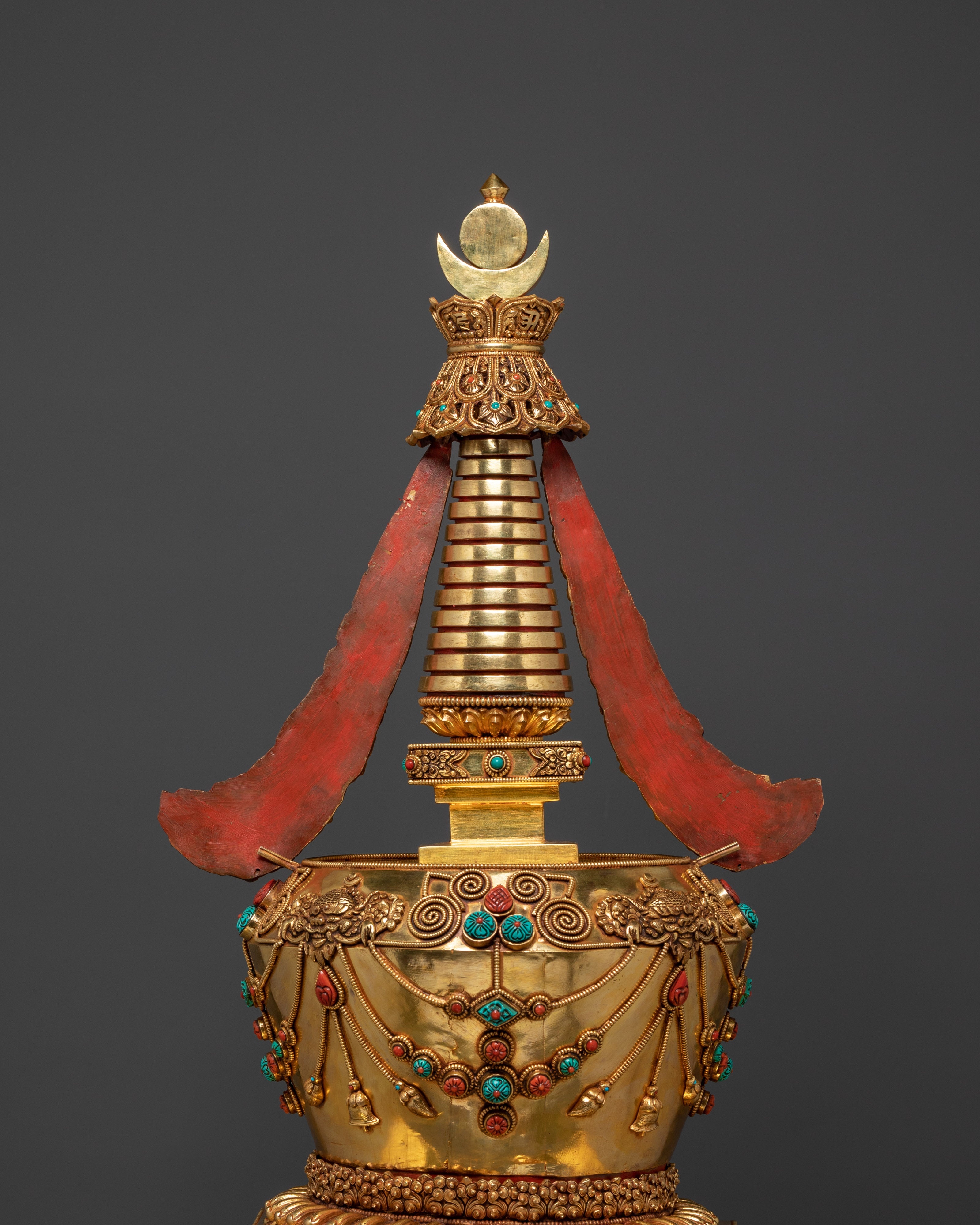 Ritual Stupa for Shrine | Gold Plated Copper Buddhist Stupa