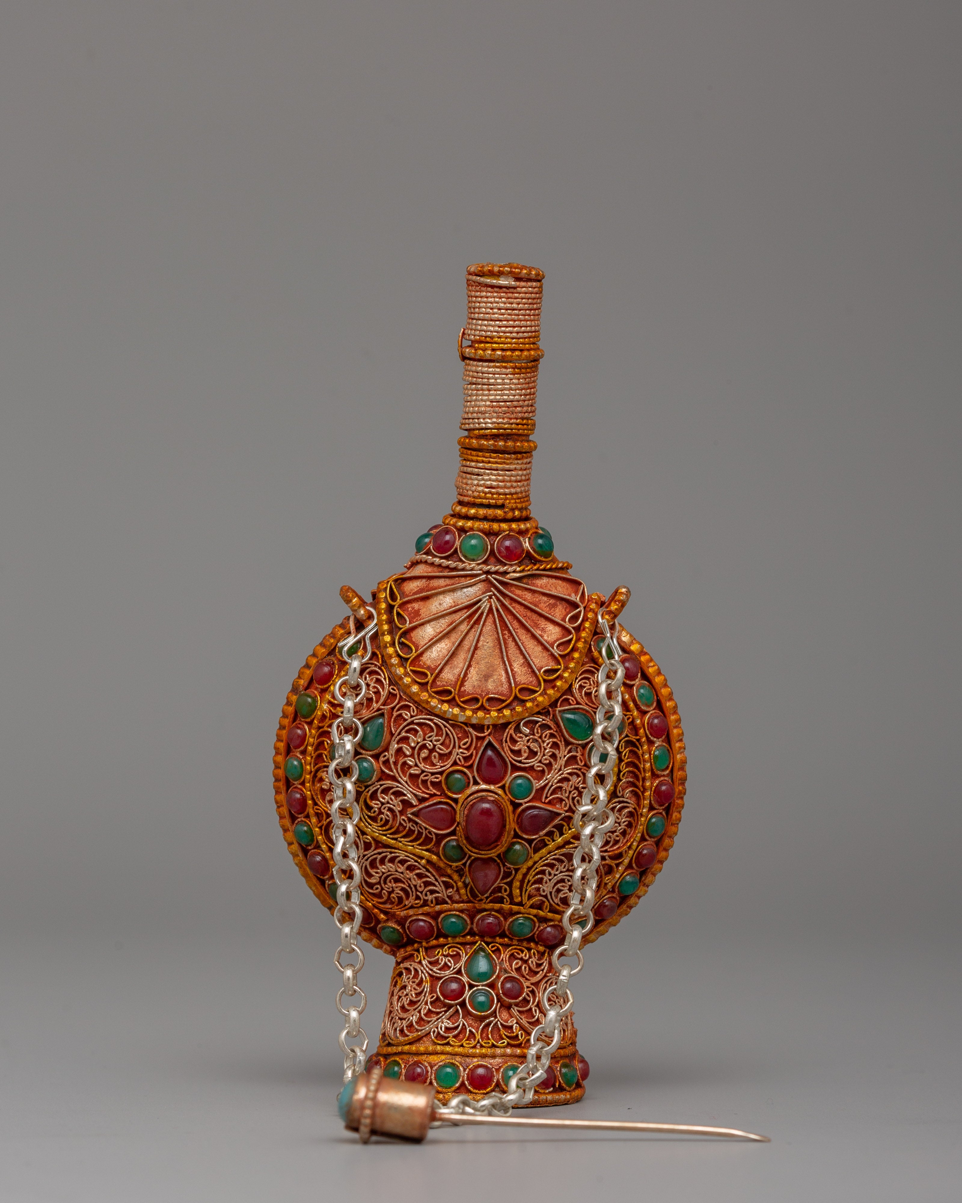 Tibetan Snuff Bottle | Copper Body with Gold-Plated Himalayan Artistry