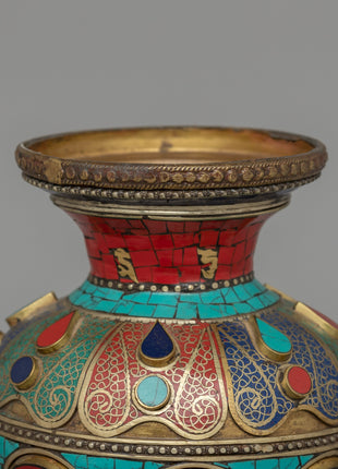 Tibetan Flower Vase with Brass | A Sacred Decorative Masterpiece