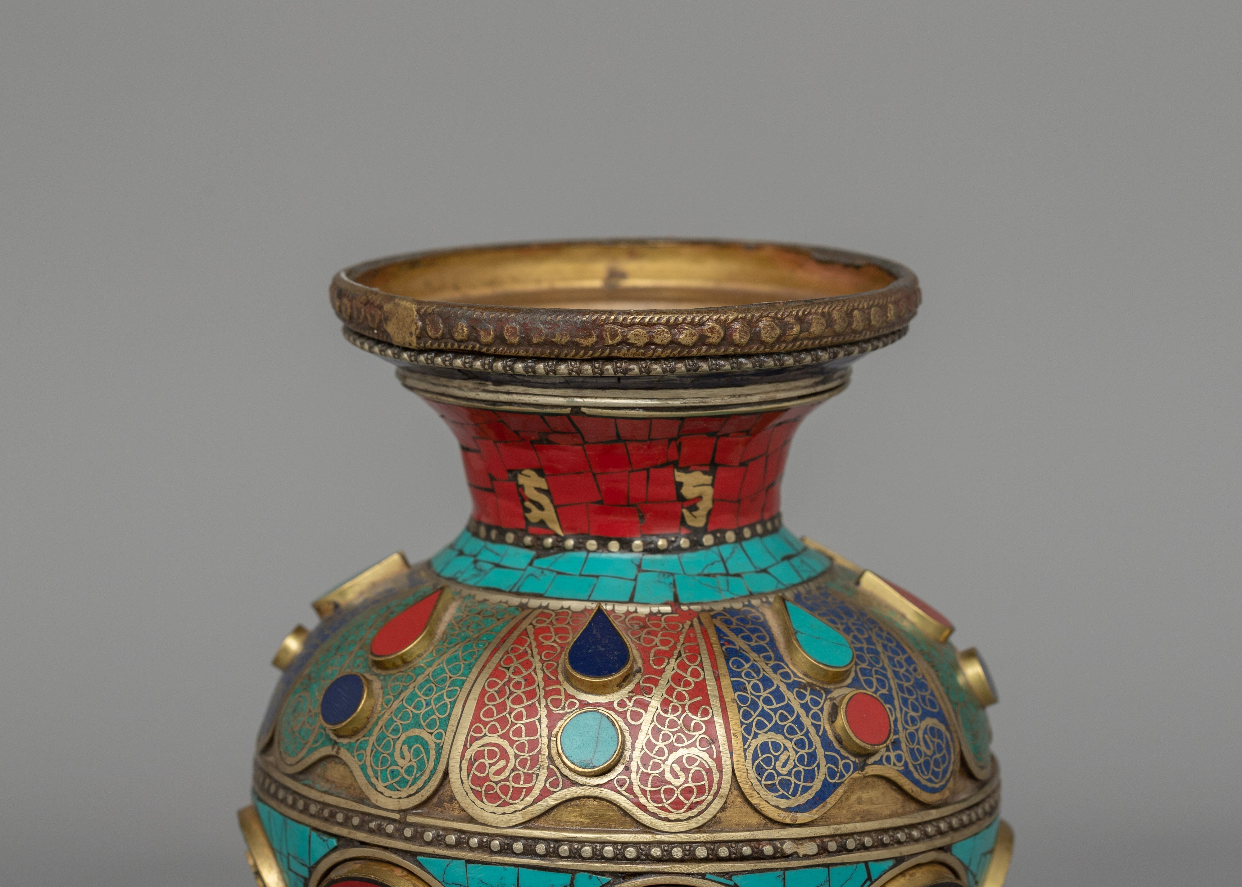 Tibetan Flower Vase with Brass | A Sacred Decorative Masterpiece