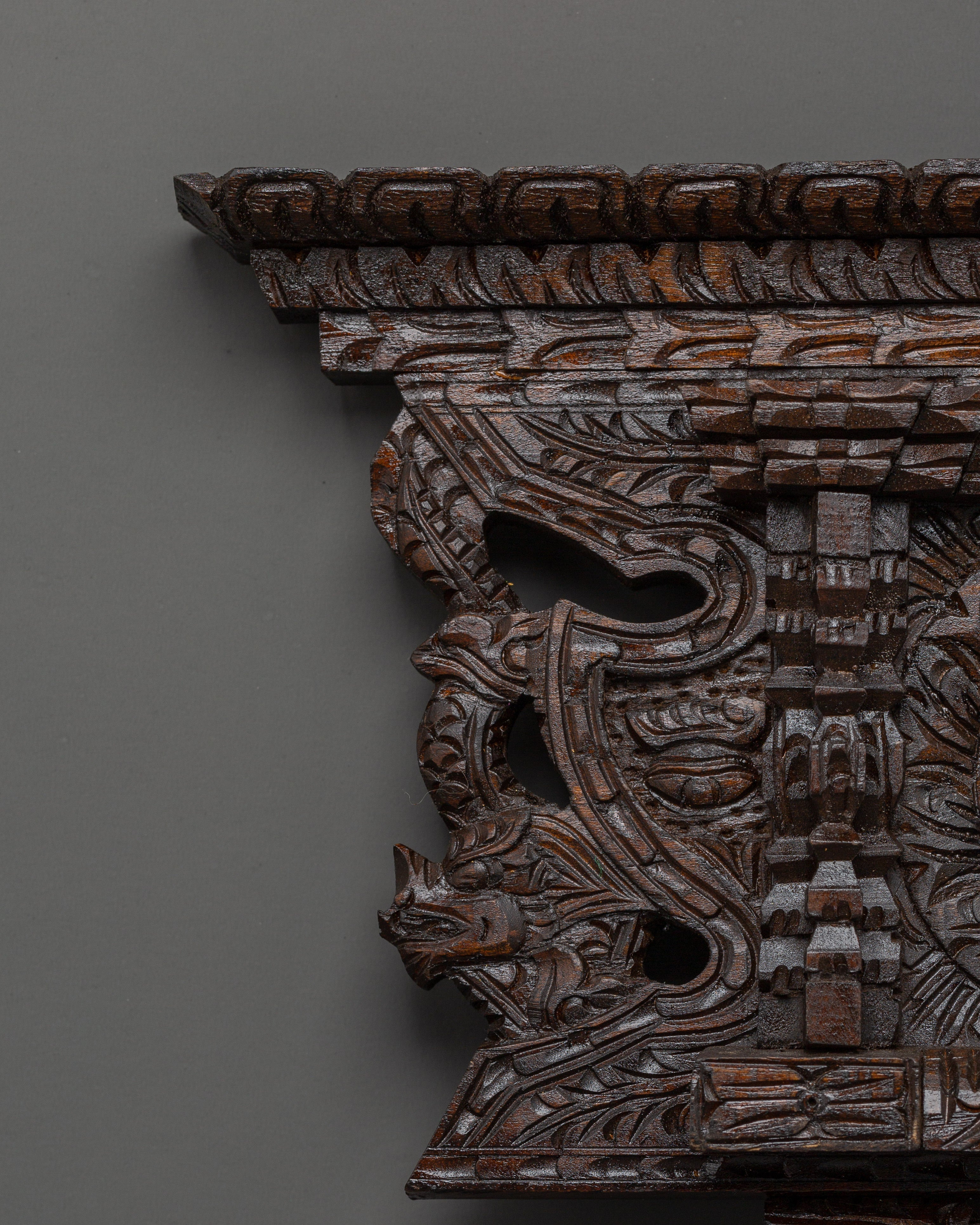 Nepalese Temple-Style Wall Décor | Hand-Carved Wooden Temple Art