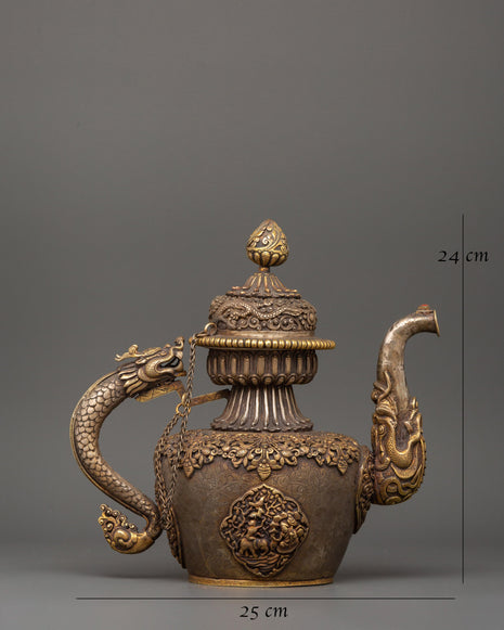 Tea Pot with Dragon Handle | Handcrafted Copper & Pure Silver with Gold Plating