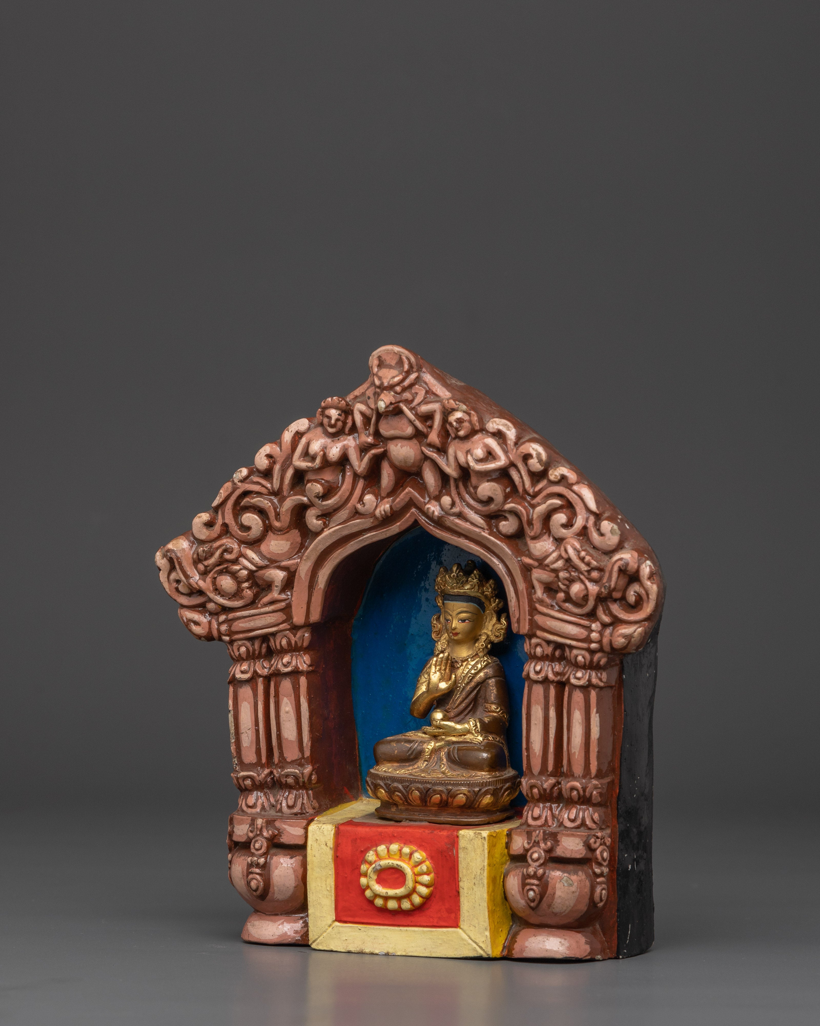 Handcrafted Altar Box with Buddha Statue | Wooden Meditation Shrine, Spiritual Decor