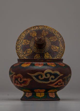 Buddhist Decorative Pot | Handcrafted Wooden Pot for Sacred Spaces and Rituals