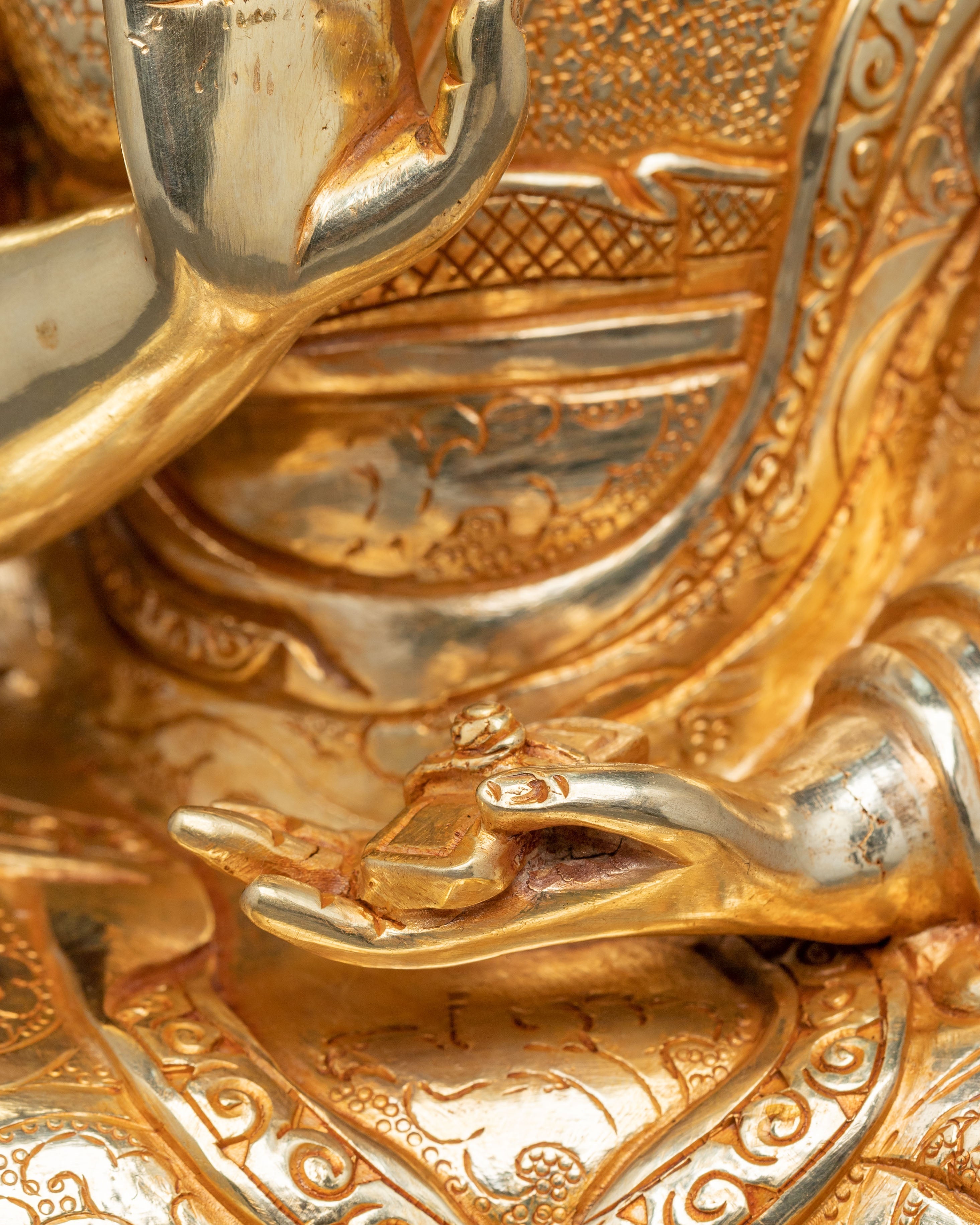 Buddhist Scholar Santaraksita Statue | Gold Plated Buddhist Scholar Altar Decor