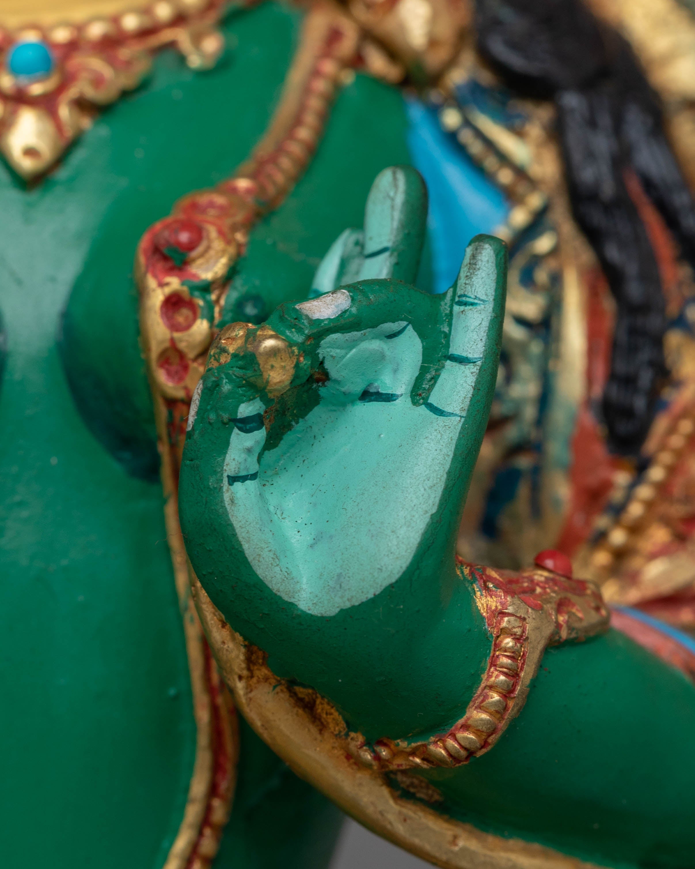 Shyama Tara Statue for Protection | Copper, Gold-Plated with Coral & Turquoise