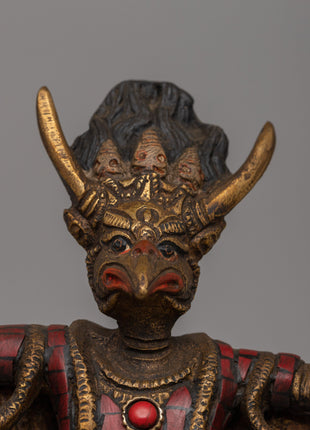 Copper Garuda Statue with Turquoise | Tibetan deity sculpture
