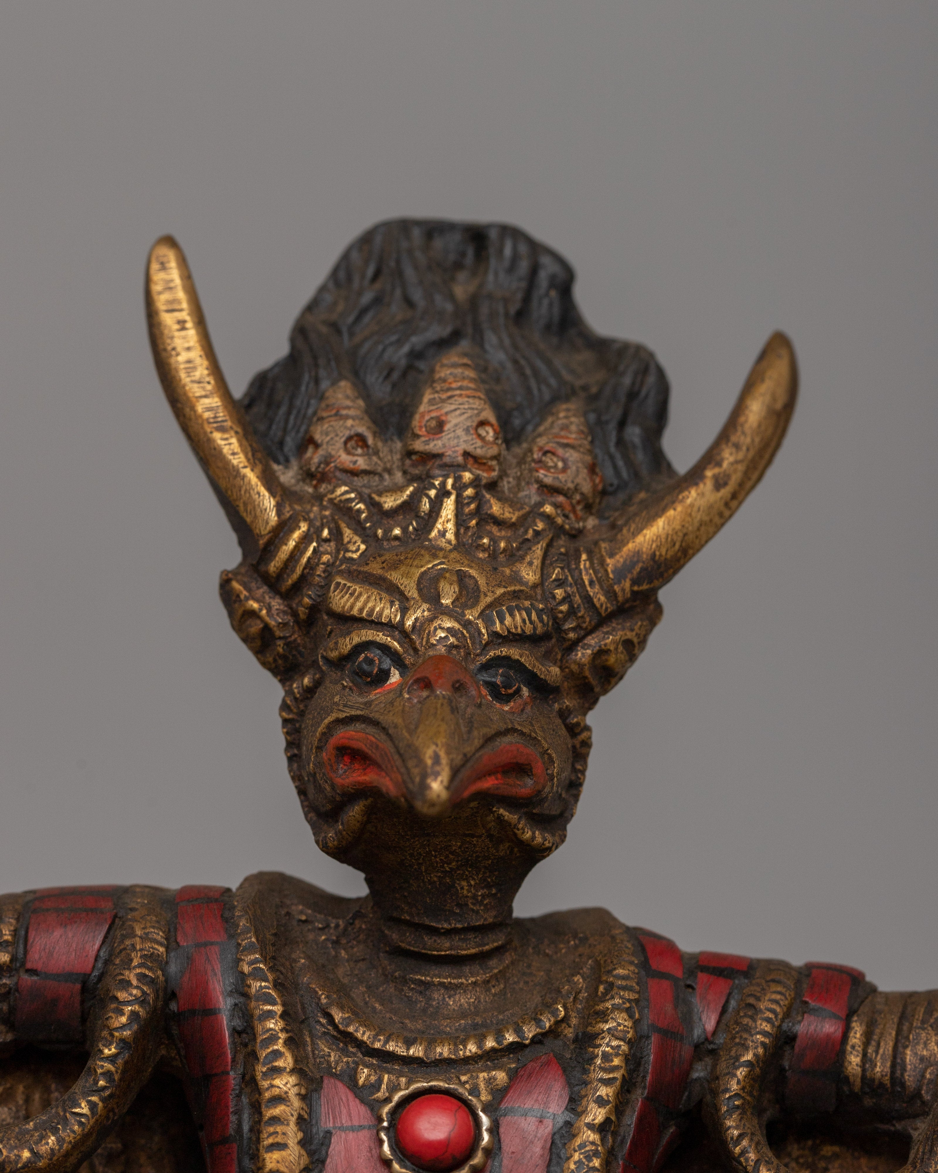 Copper Garuda Statue with Turquoise | Tibetan deity sculpture
