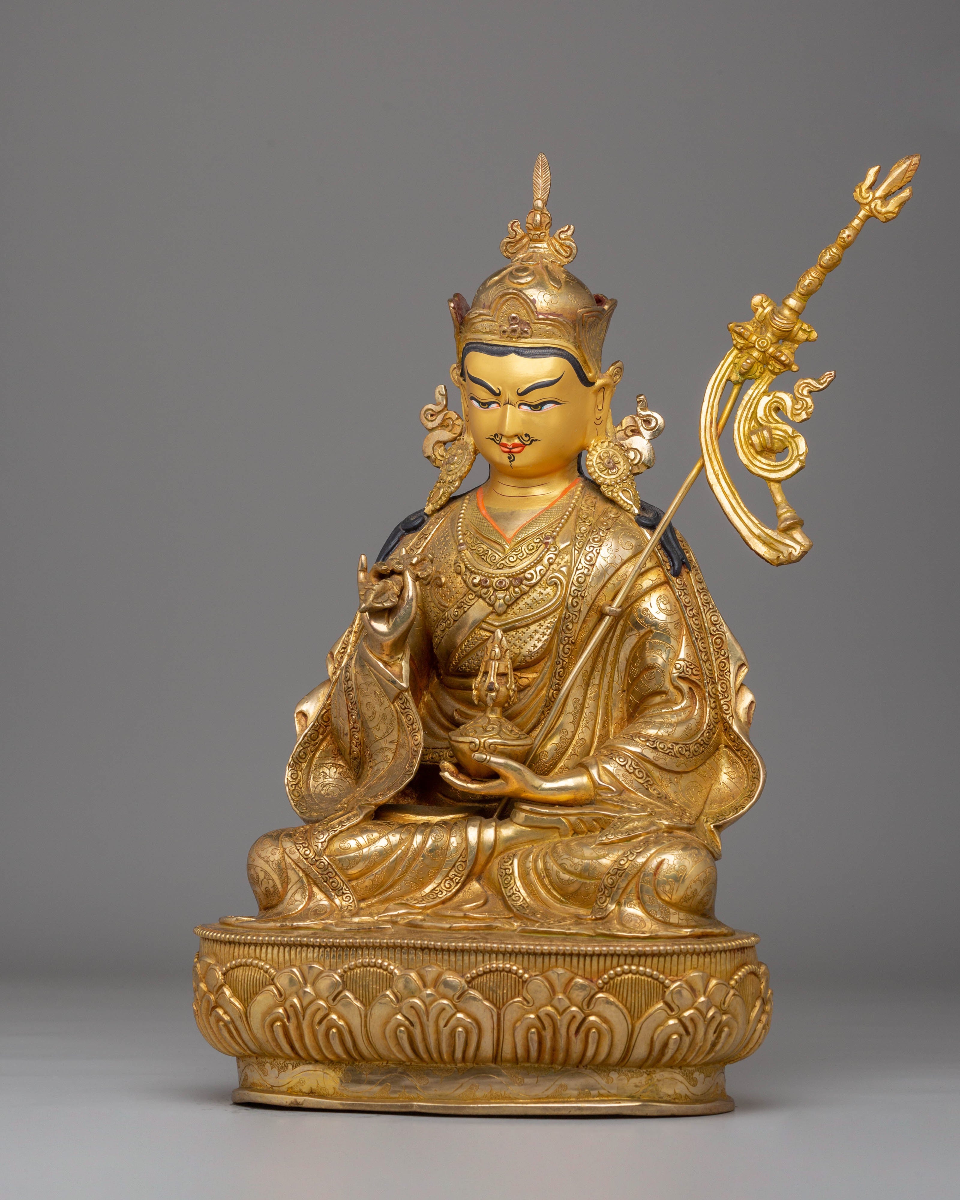 Handcrafted Guru Tsokye Dorje Statue with Copper Body and 24K Gold Gilding