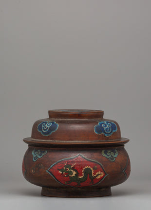 Buddhist Decorative Champa Pot |  Ritual Pot with Vibrant Lion Motifs