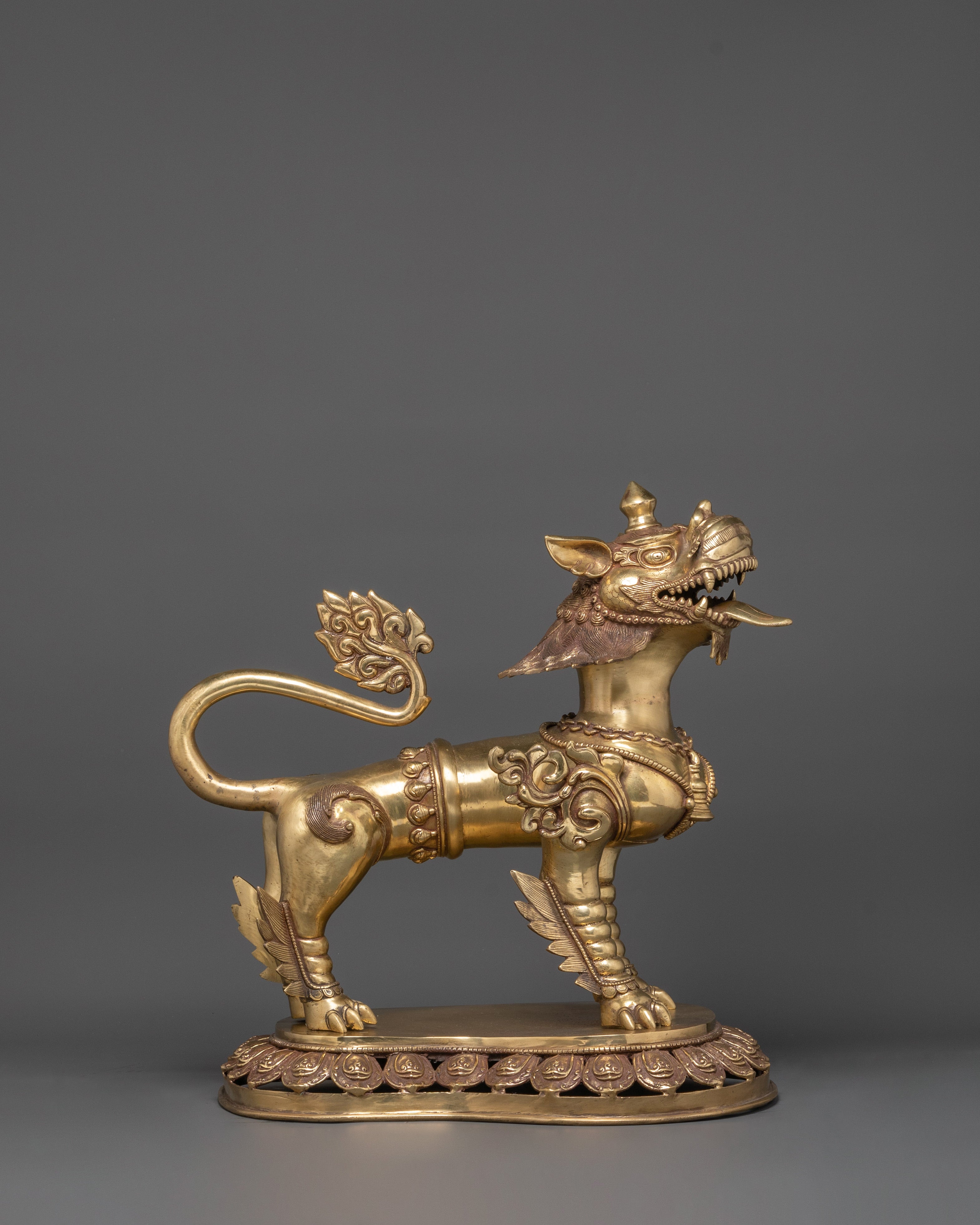 Sacred Tibetan Buddhist Guardian Lions Set | Brass Snow Lion Protector Statues