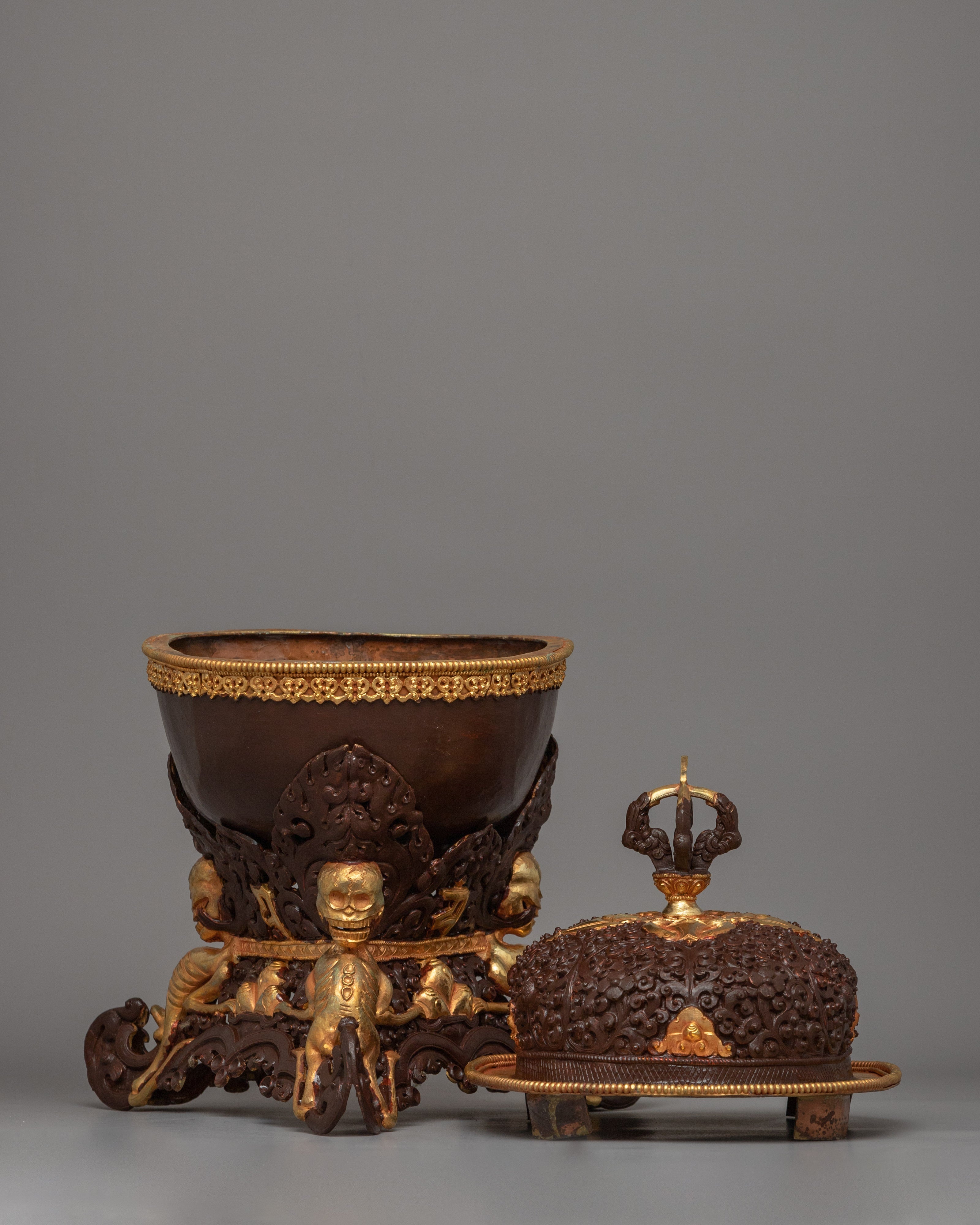 Gold Electroplated Kapala Ritual Vessel | A Sacred Tibetan Offering Bowl